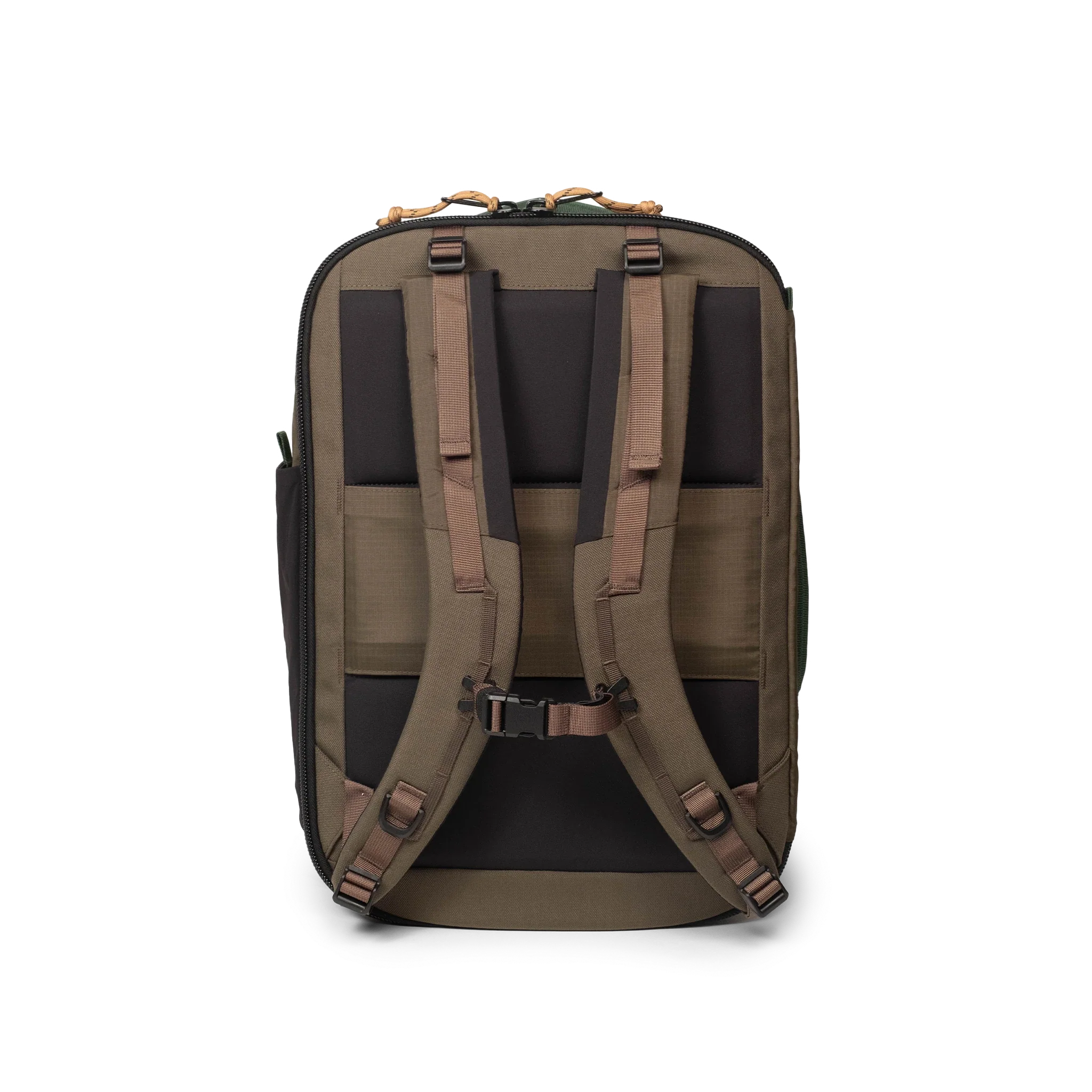 Topo Designs Global Travel Backpack in Woodland Forest — back view # color_Woodland Forest
