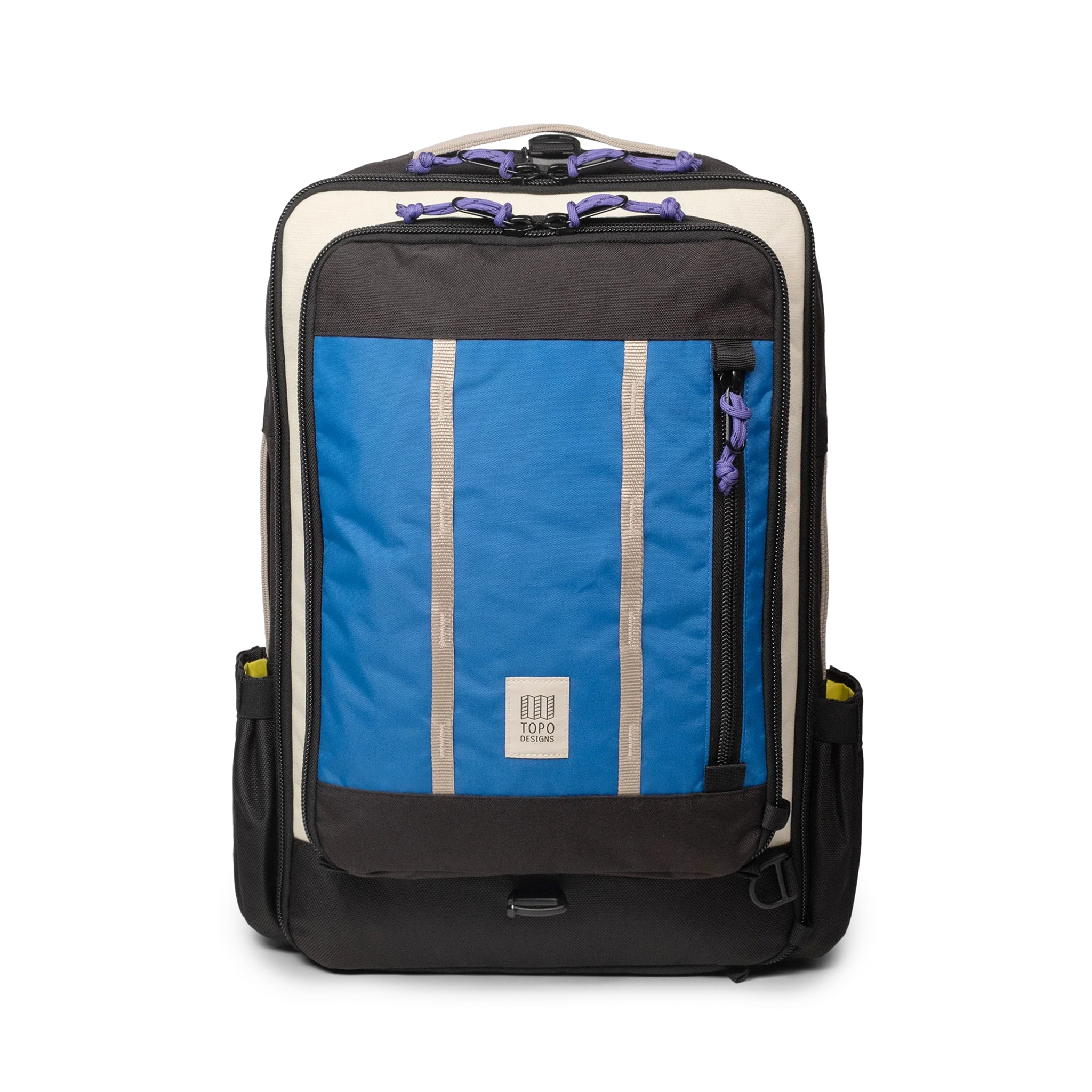 Topo Designs Global Travel Bag 30L in Classic Blue Bone White — front view # color_Classic Blue Bone White