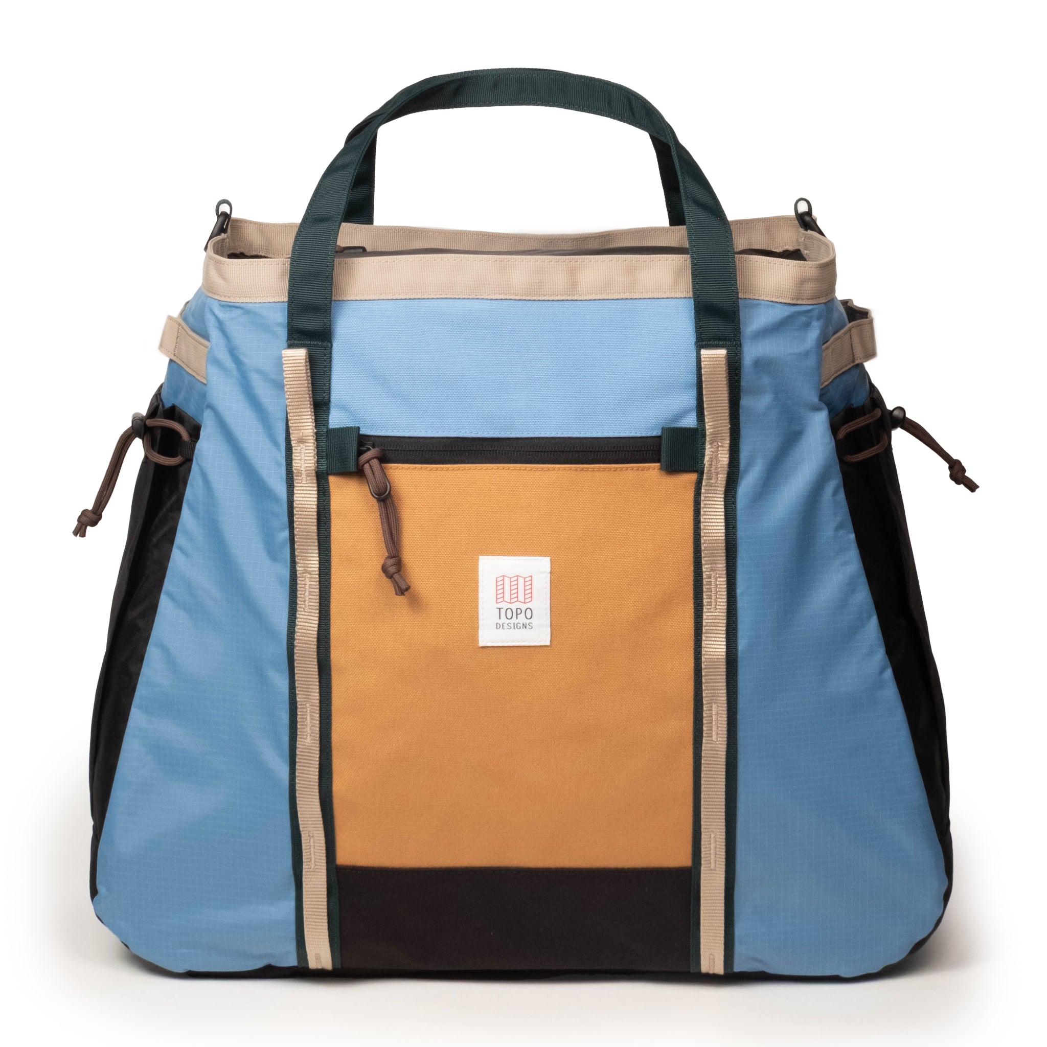 Topo Designs Mountain Gear Bag in River Blue Brown Oak — front view # color_River Blue Brown Oak