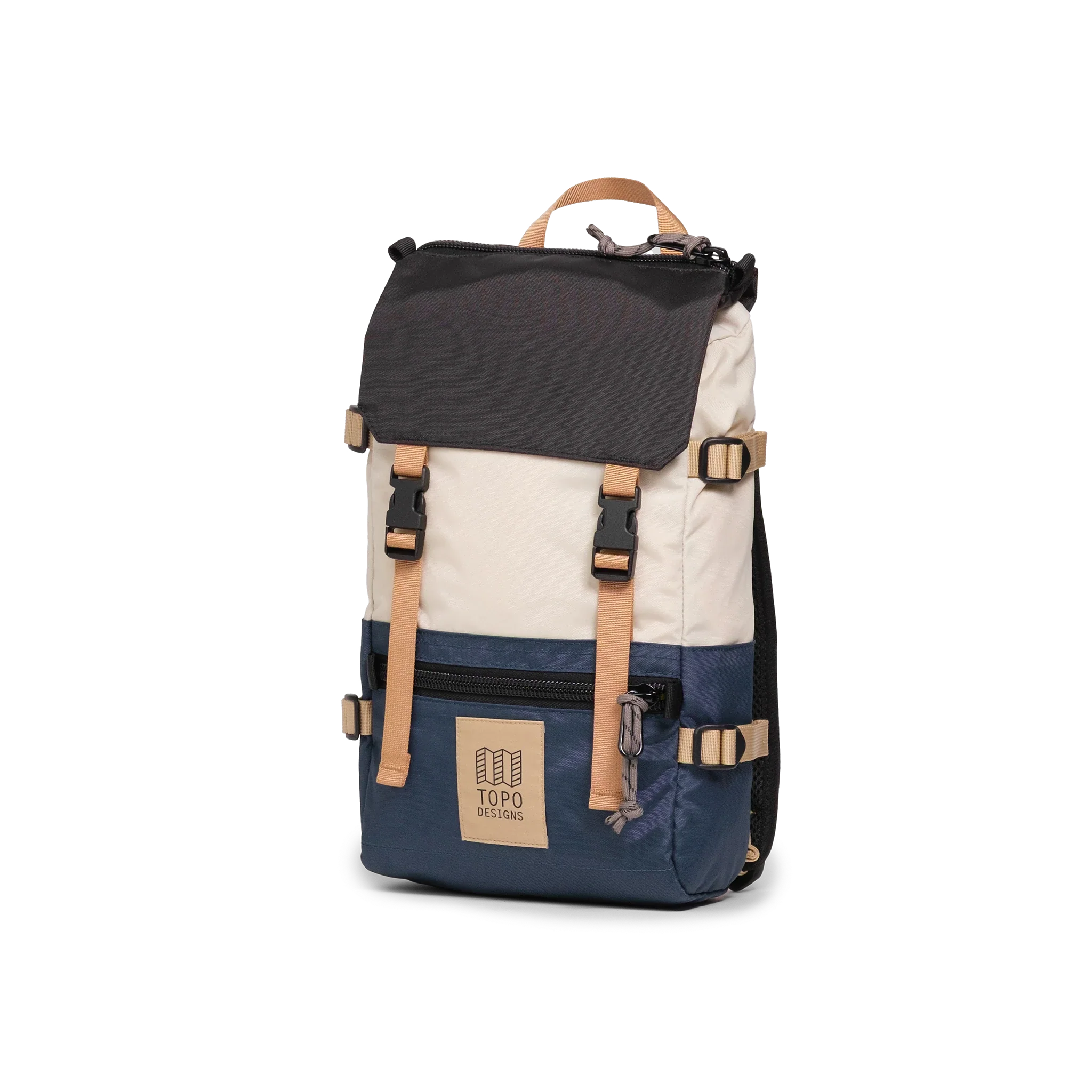Topo Designs Rover Pack Mini in Bone White Pond Blue — front view # color_Bone White Pond Blue