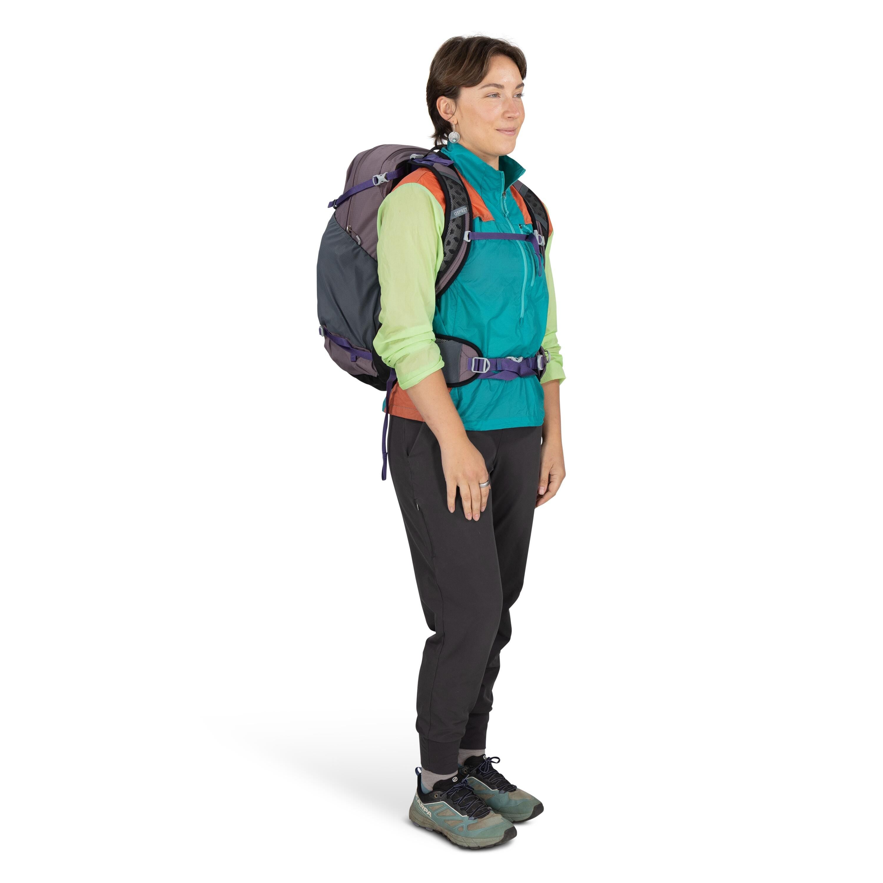 Osprey Hikelite 28 Hiking Backpack 28L in Graphite Purple — lifestyle