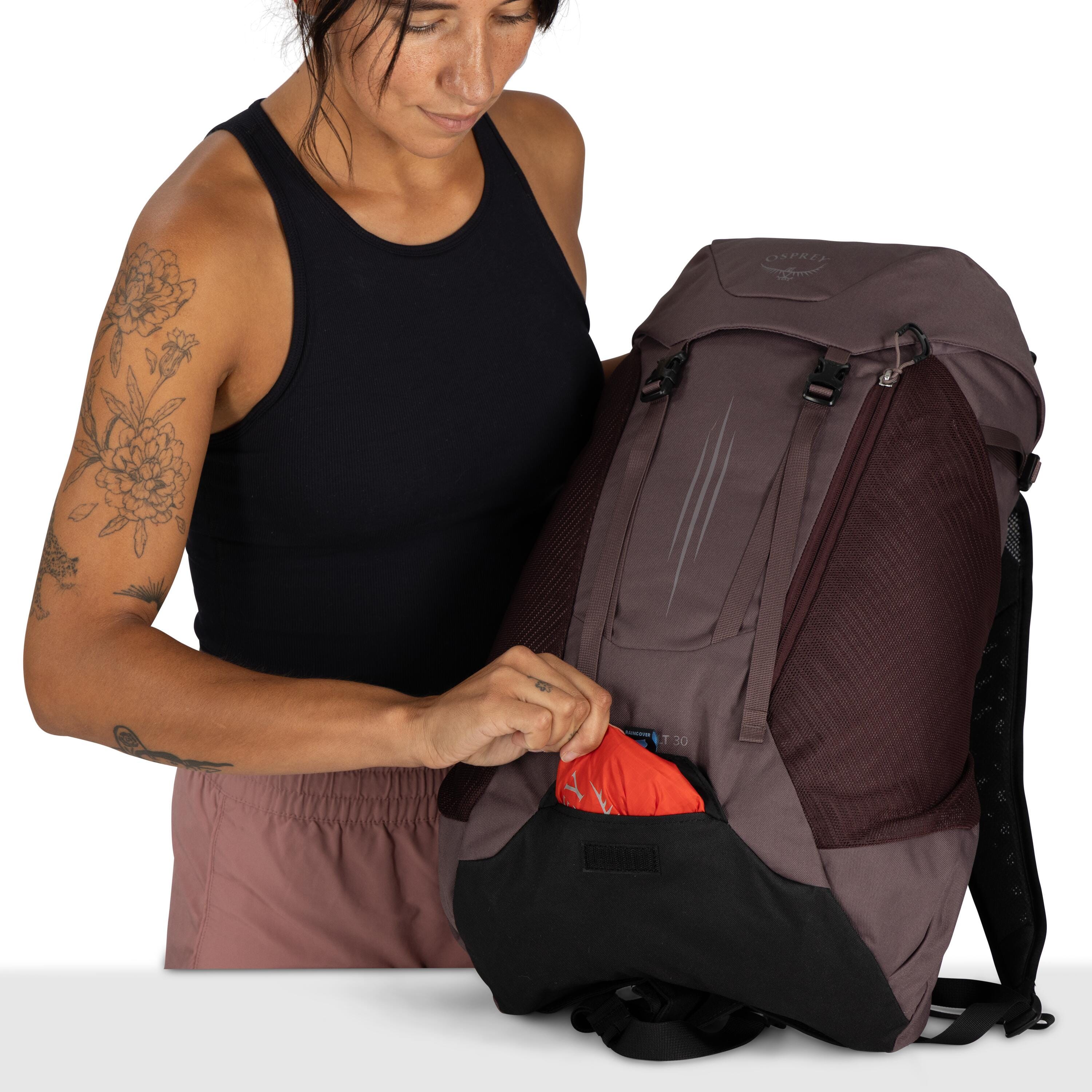 Osprey Hikelite LT 30 Hiking Backpack 30L in Graphite Purple — detail view