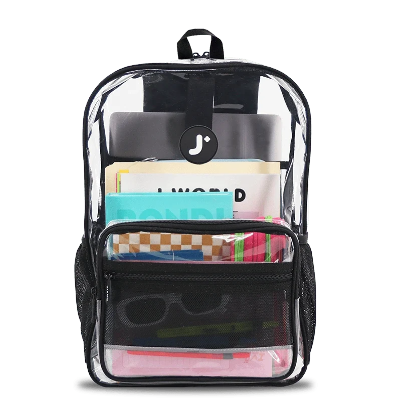 J World Clear Laptop Backpack in Clear — front view # color_Clear