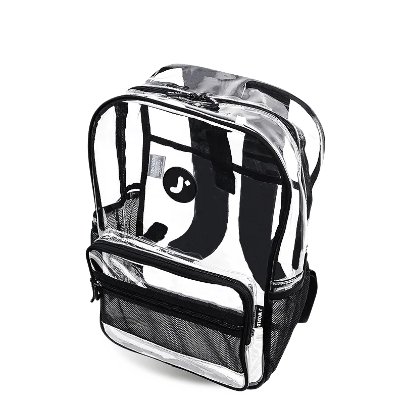 J World Clear Laptop Backpack in Clear — angle view 3 # color_Clear