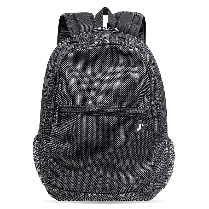 J World Mesh Backpack in Black — front view # color_Black