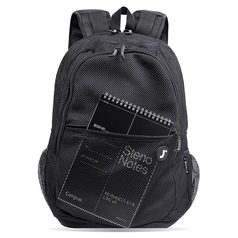 J World Mesh Backpack in Black — detail view # color_Black