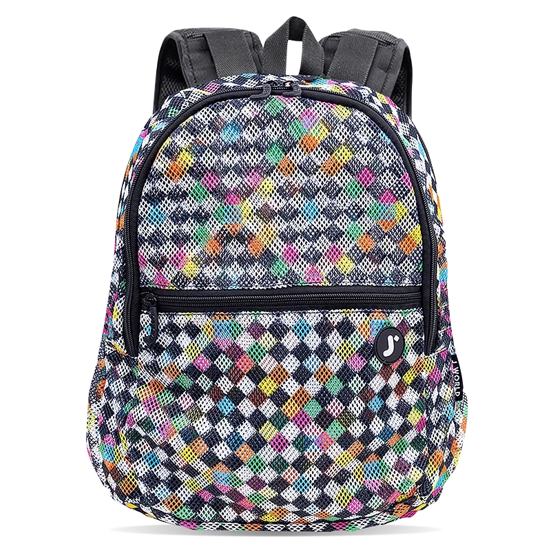 J World Mesh Backpack in Checkers — front view # color_Checkers
