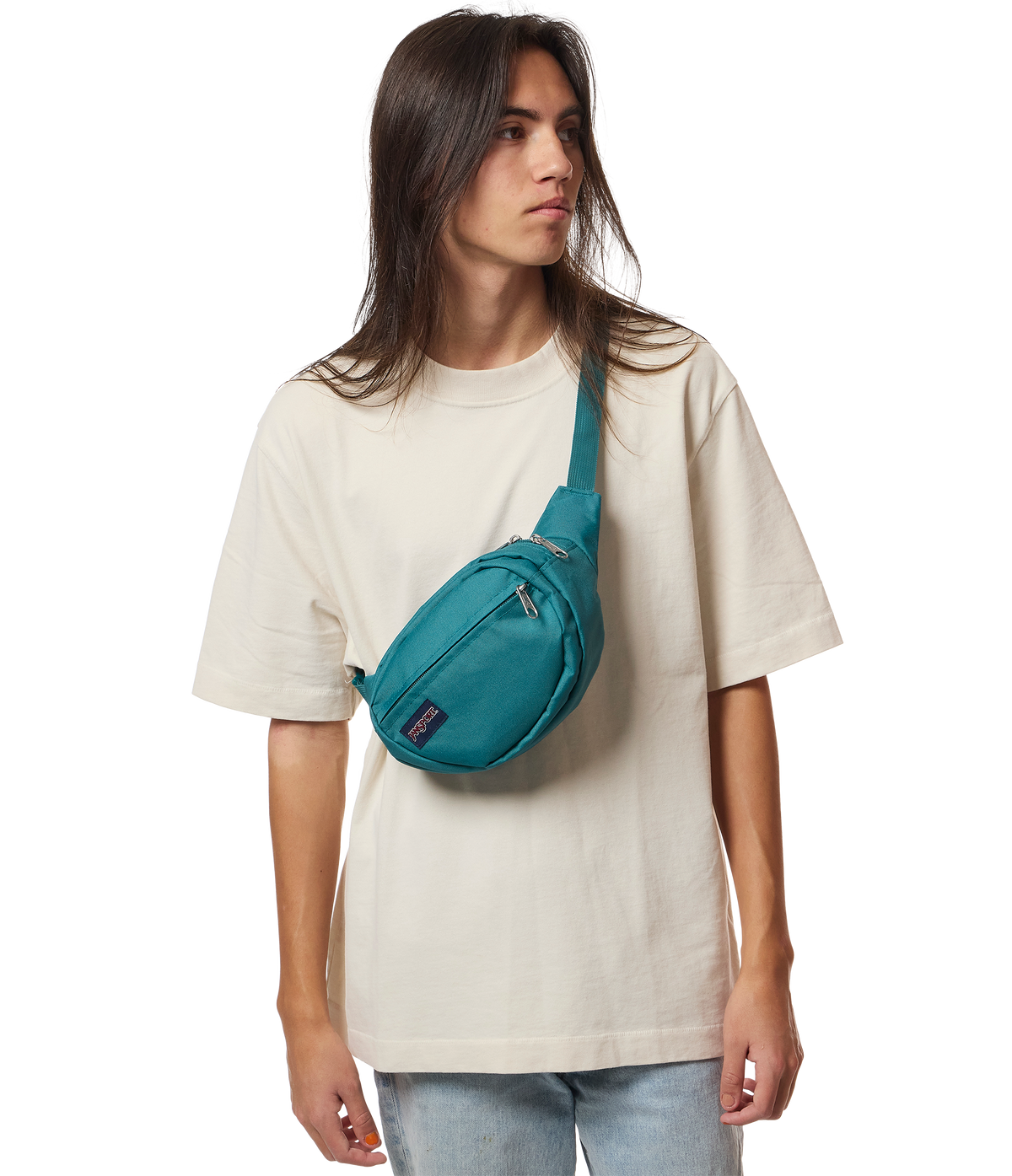 JanSport Fifth Avenue Fanny Pack in Emerald Pool — lifestyle