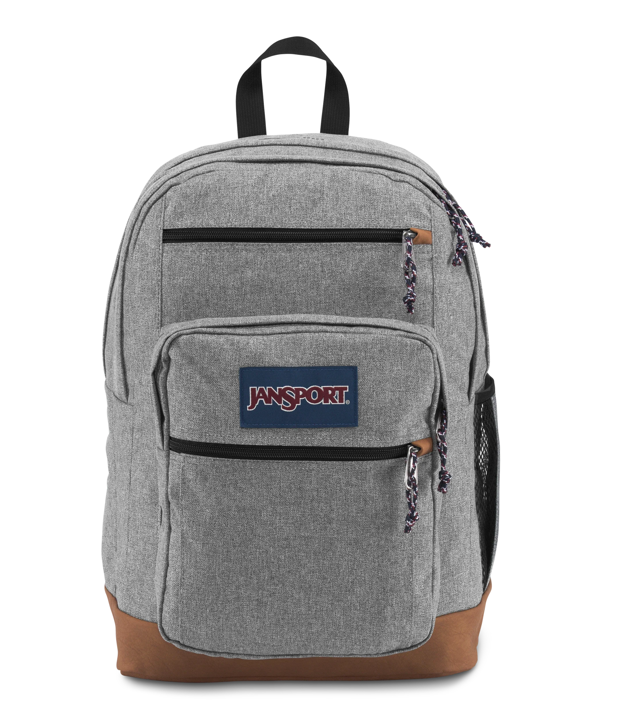 JanSport Cool Student Backpack 34L in Grey Letterman Poly — front view # color_Grey Letterman Poly