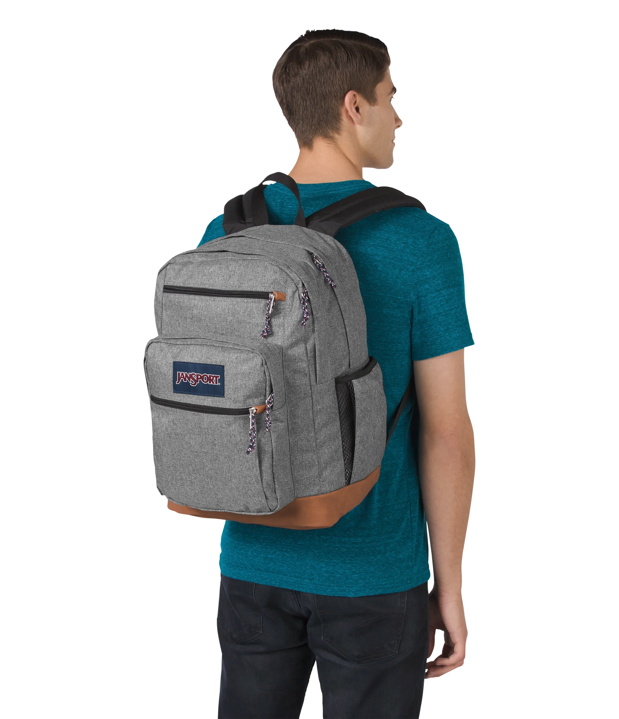 JanSport Cool Student Backpack 34L in Grey Letterman Poly — lifestyle # color_Grey Letterman Poly