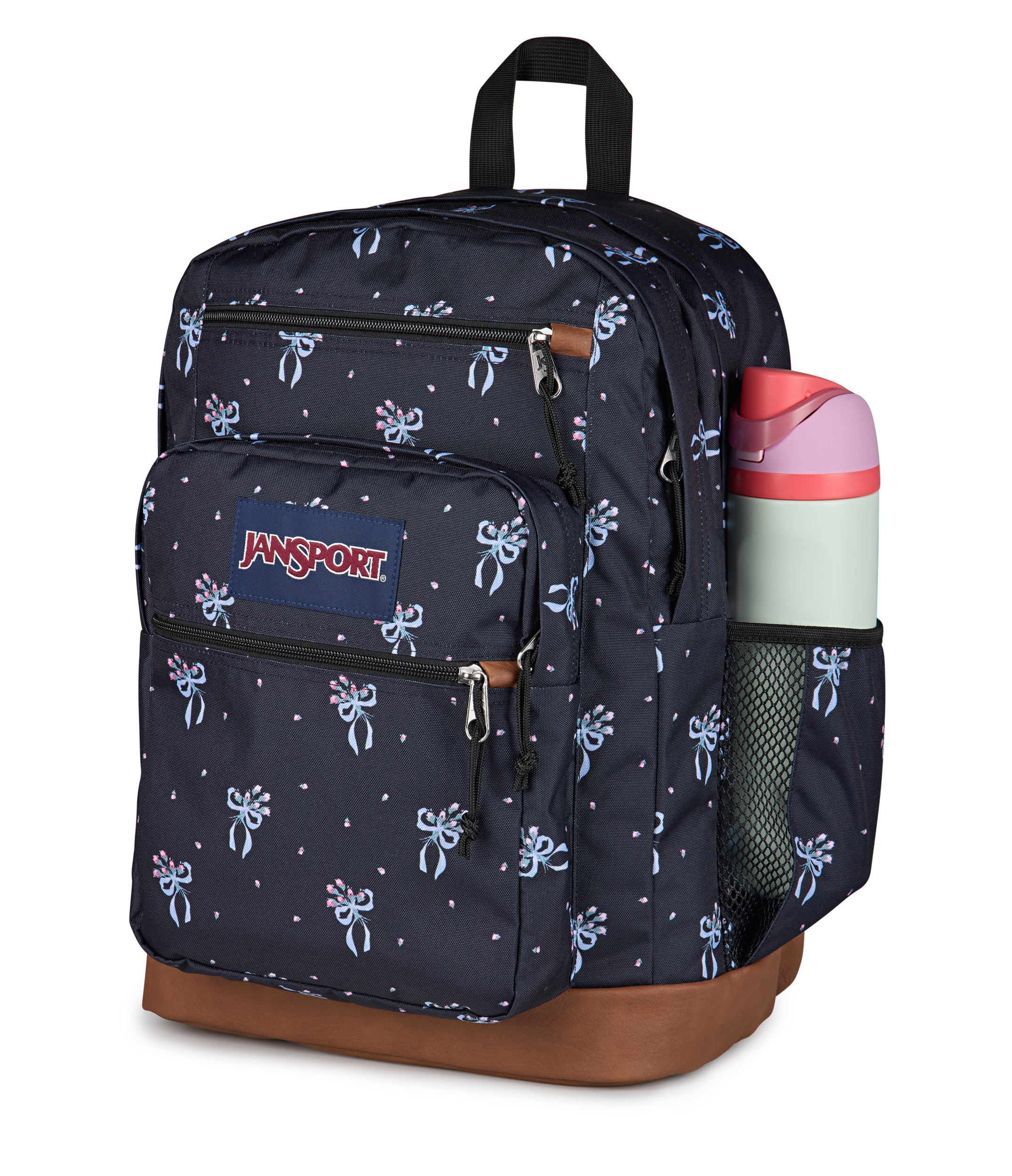 JanSport Cool Student Backpack 34L in Pastel Petals Black — detail view # color_Pastel Petals Black