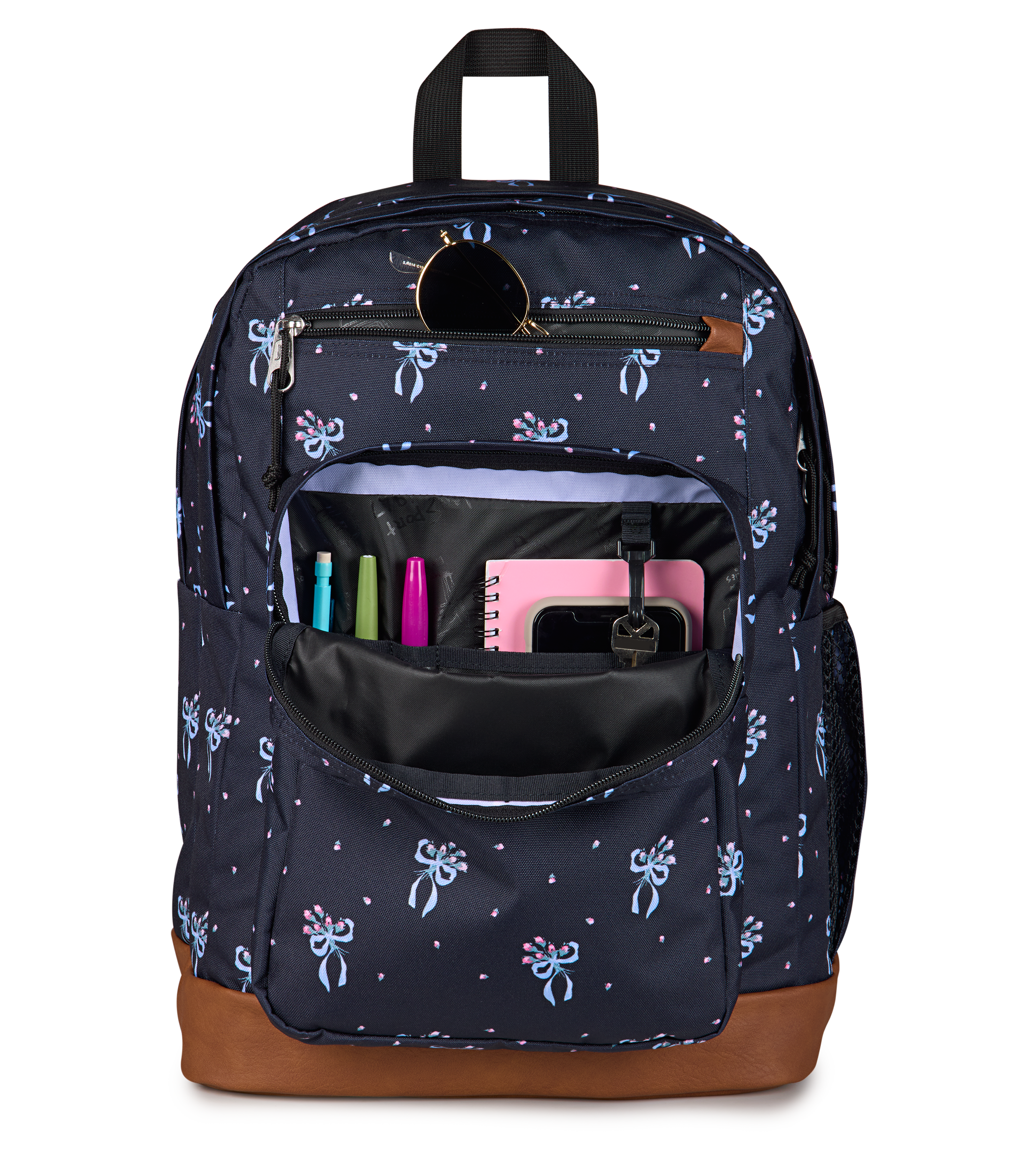 JanSport Cool Student Backpack 34L in Pastel Petals Black — detail view 3 # color_Pastel Petals Black