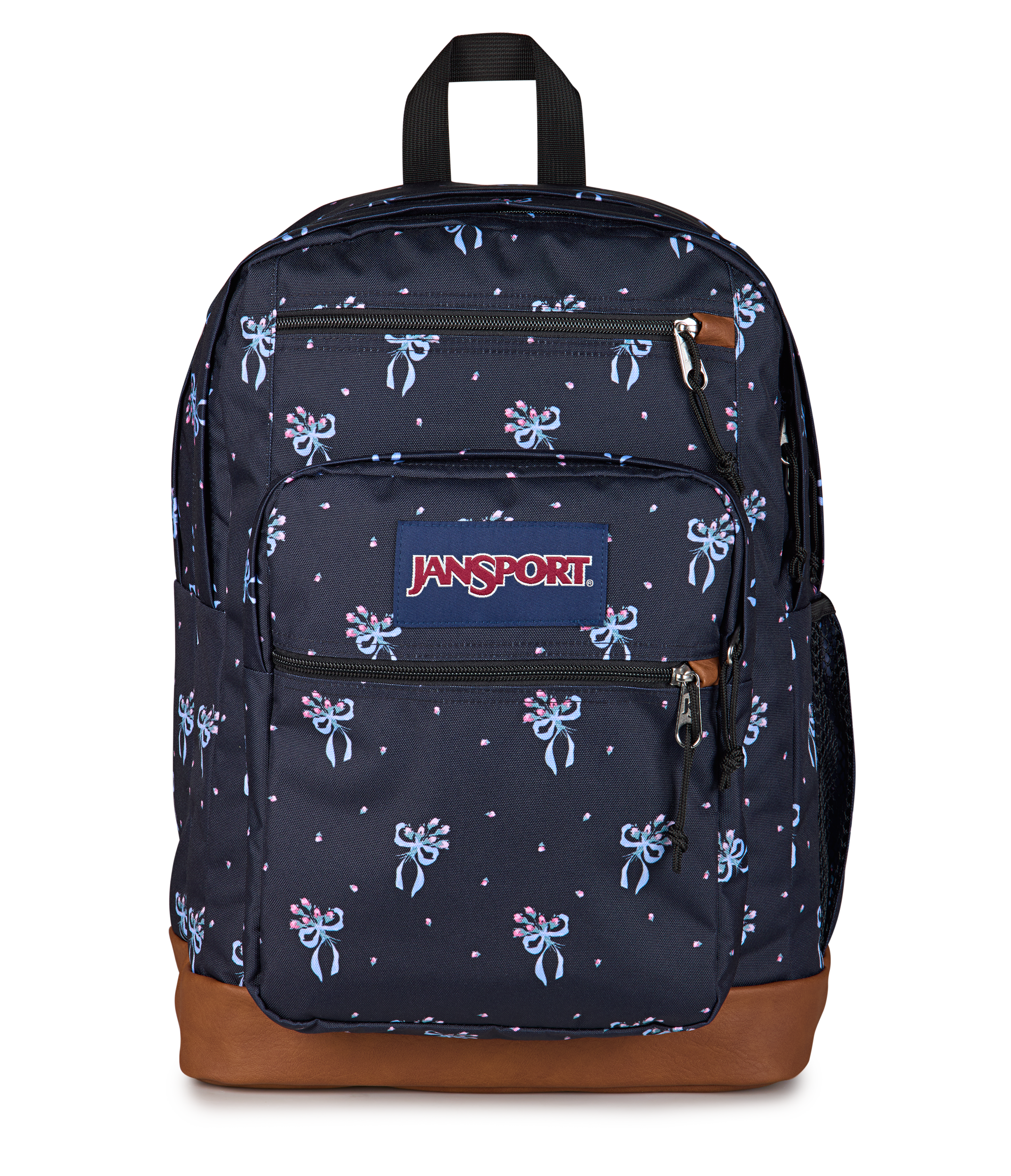 JanSport Cool Student Backpack 34L in Pastel Petals Black — front view # color_Pastel Petals Black