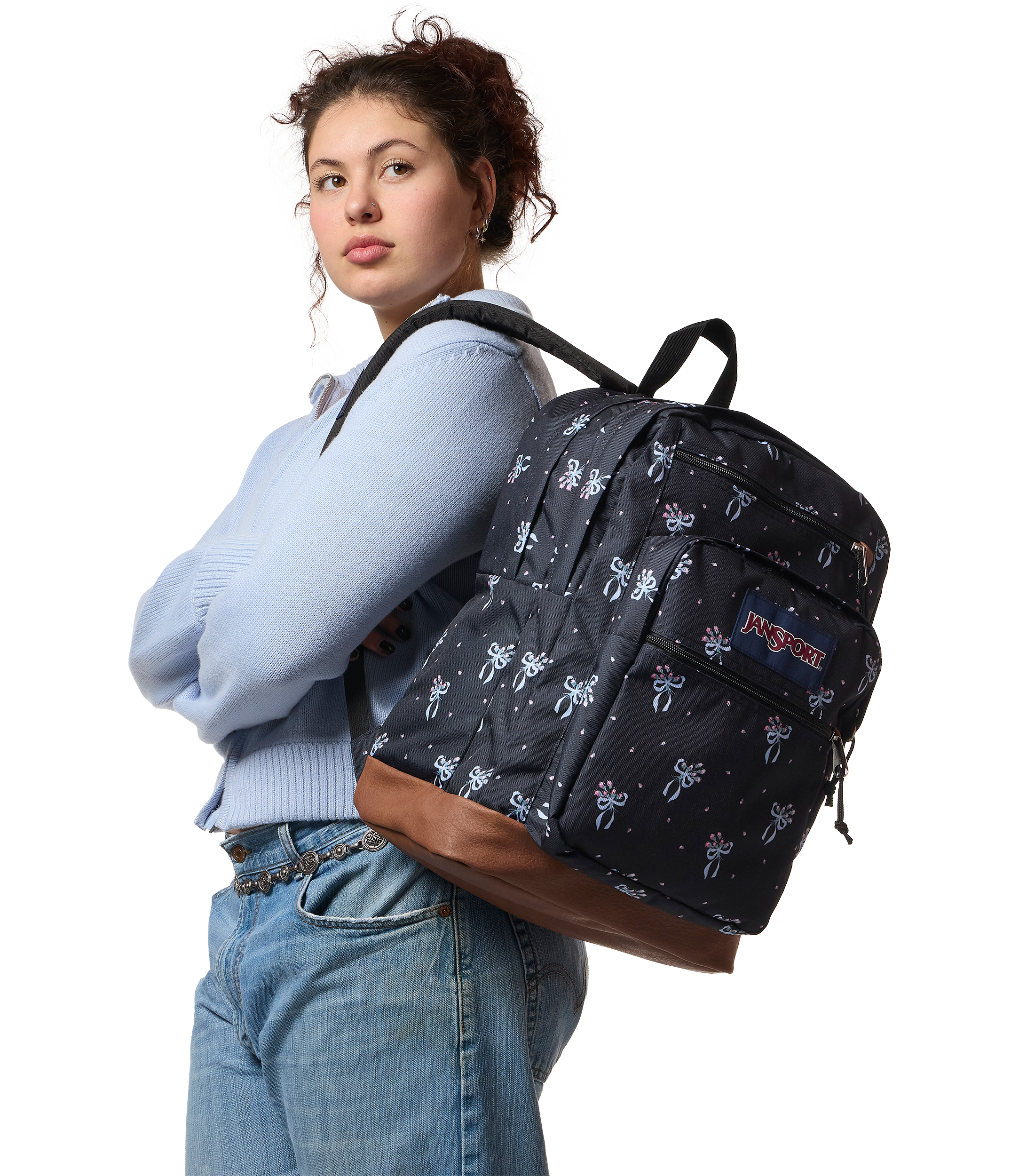JanSport Cool Student Backpack 34L in Pastel Petals Black — lifestyle # color_Pastel Petals Black