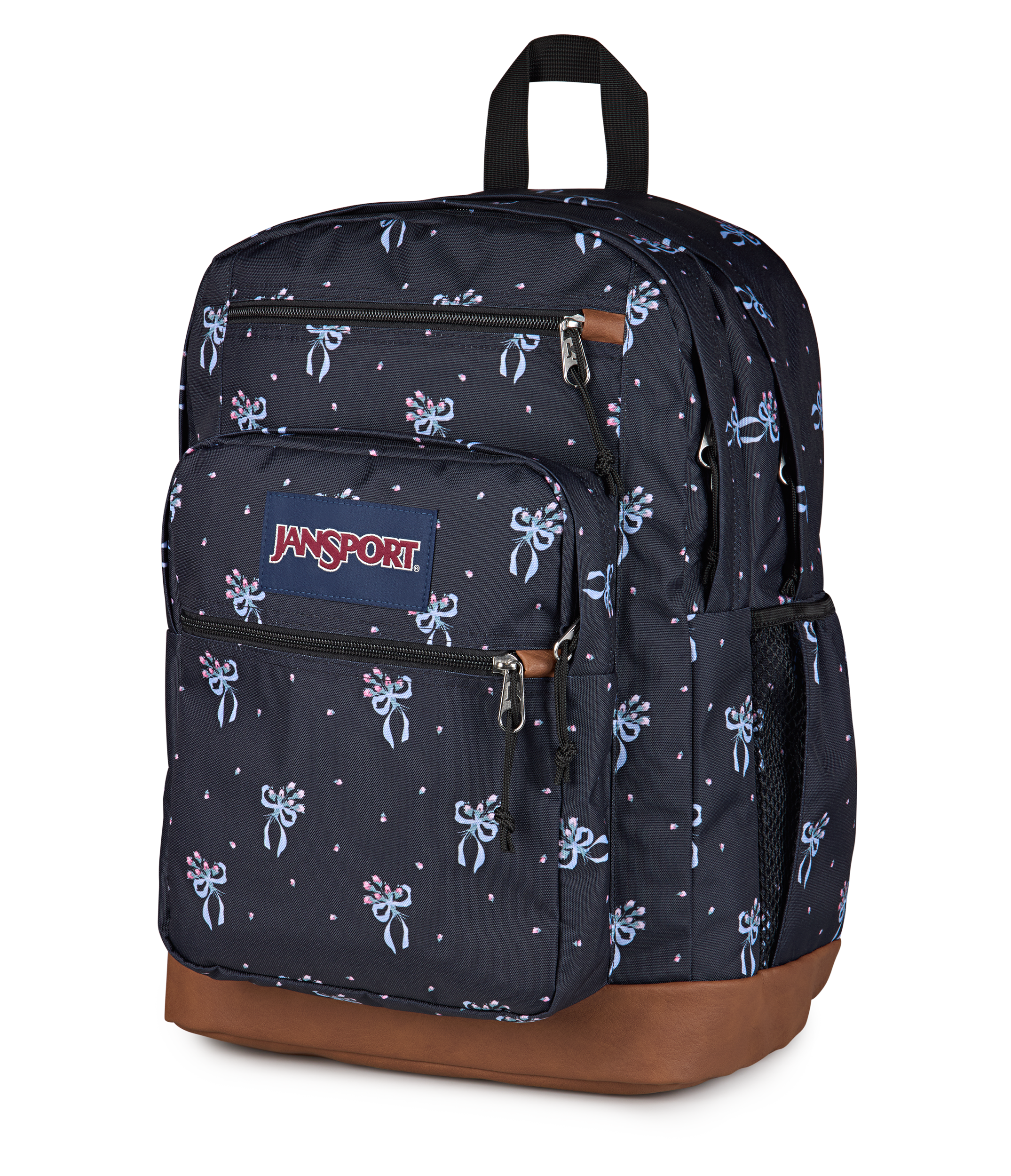 JanSport Cool Student Backpack 34L in Pastel Petals Black — angle view 2 # color_Pastel Petals Black