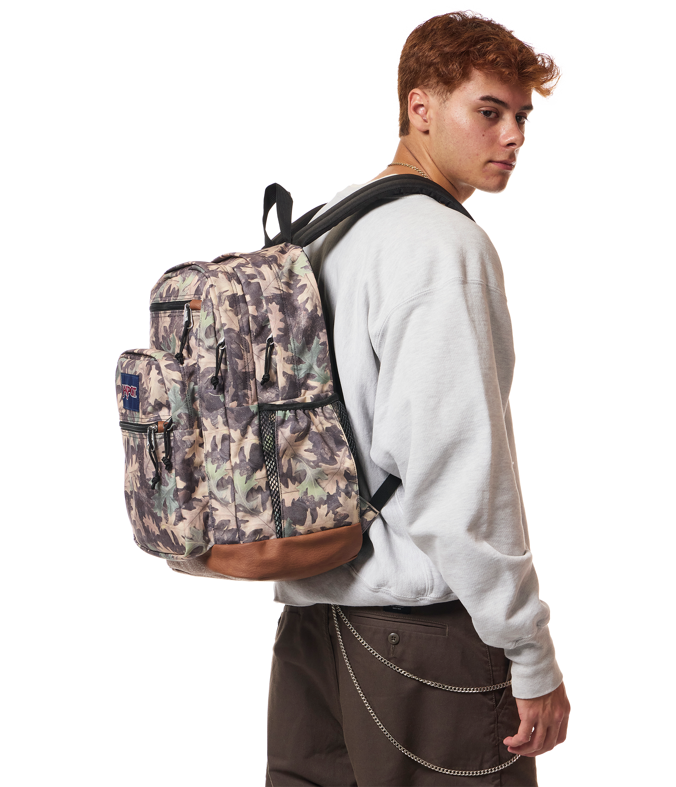 JanSport Cool Student Backpack 34L in Woodland Camo — lifestyle # color_Woodland Camo