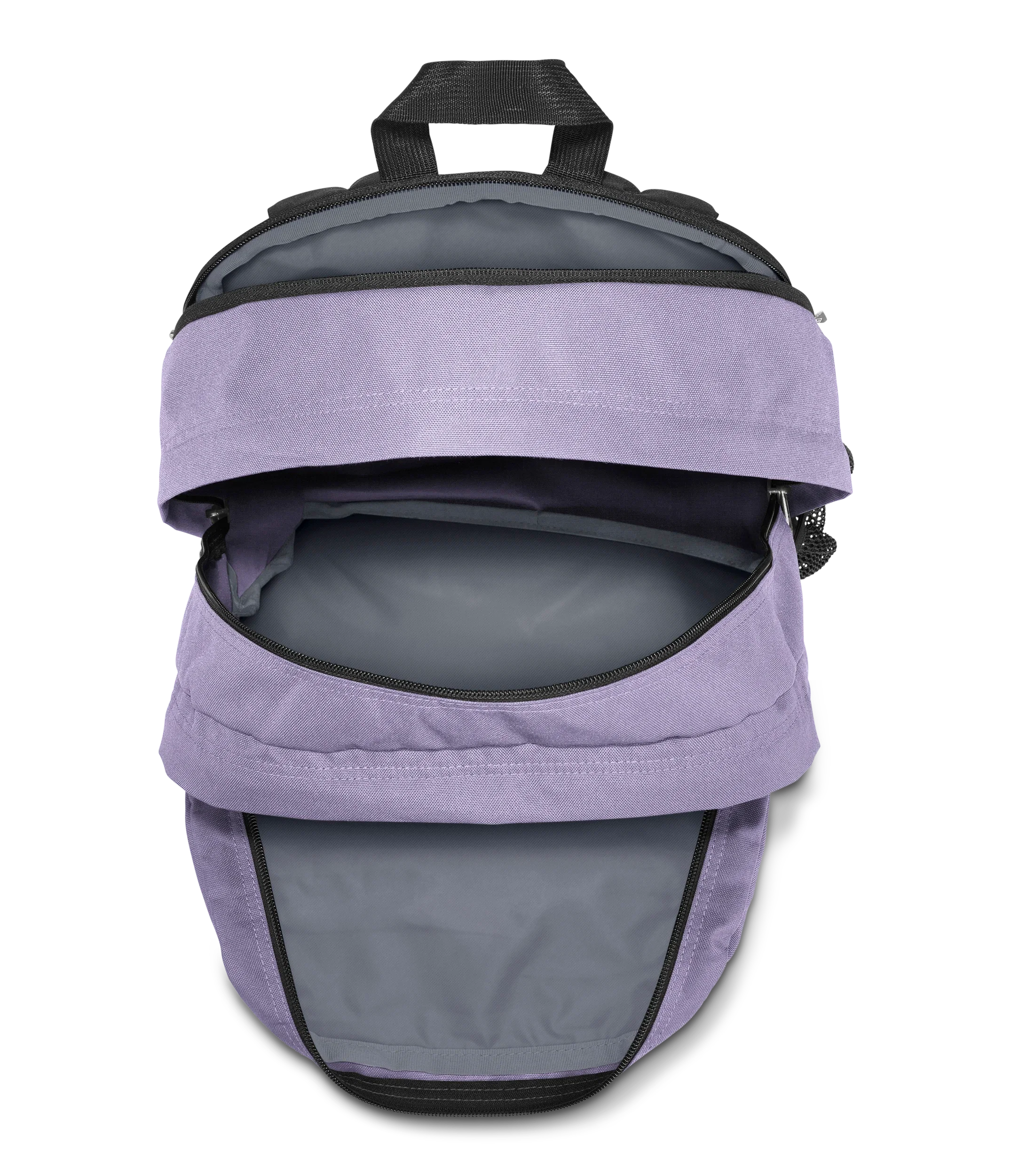 JanSport Big Student Backpack 34L in Pastel Lilac — interior view # color_Pastel Lilac