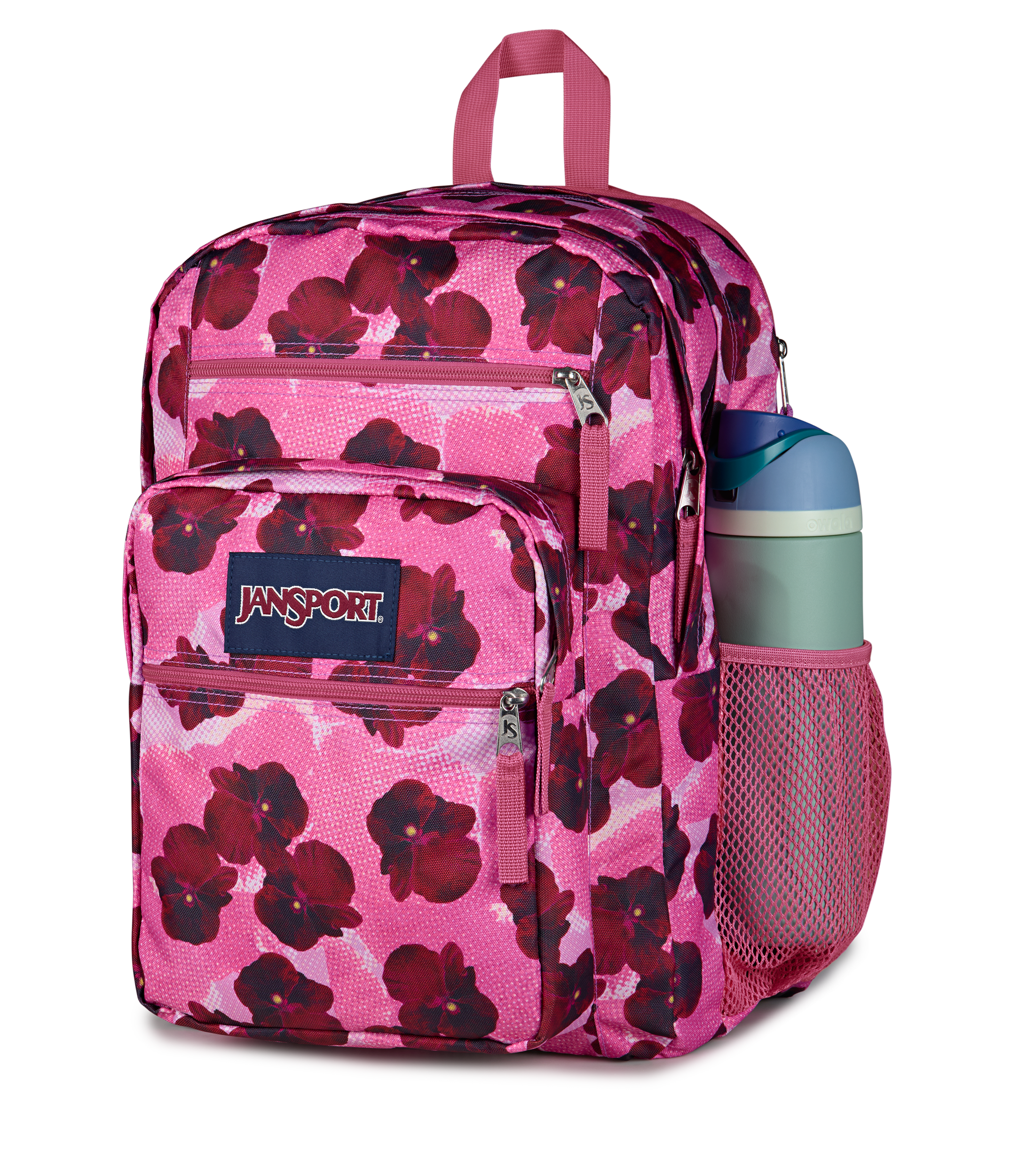JanSport Big Student Backpack 34L in Pop Art Pansies — detail view # color_Pop Art Pansies