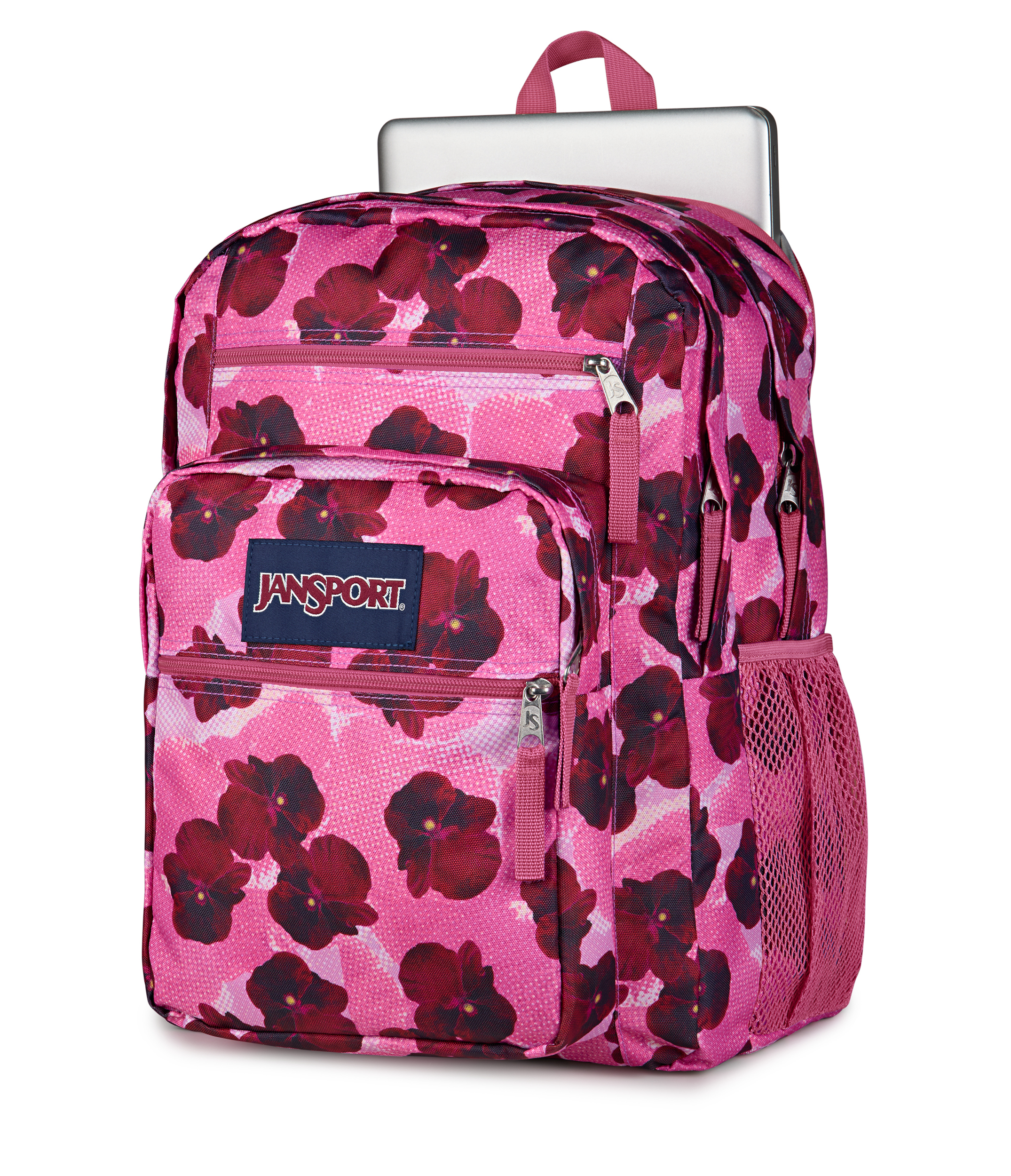 JanSport Big Student Backpack 34L in Pop Art Pansies — detail view 2 # color_Pop Art Pansies