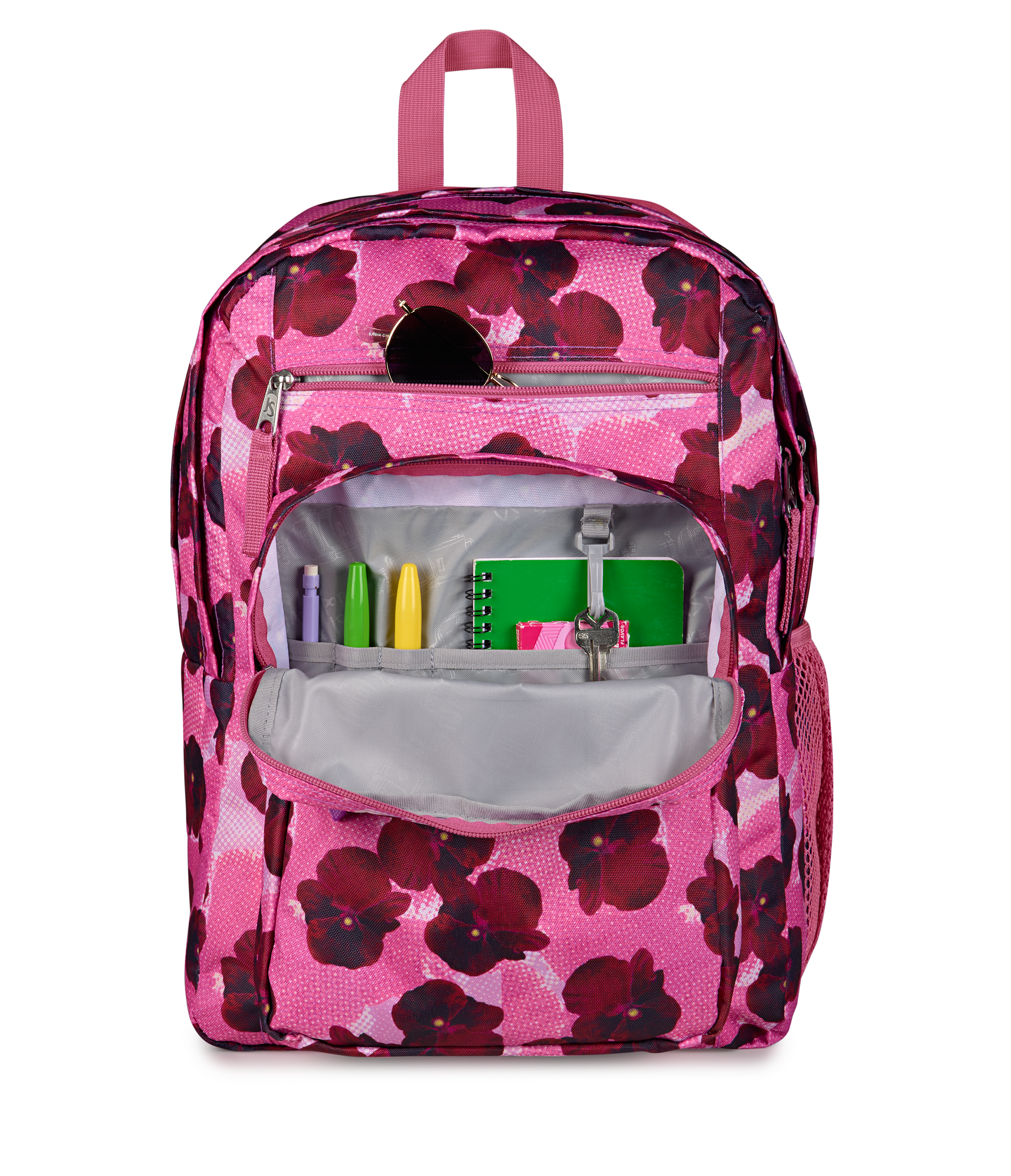 JanSport Big Student Backpack 34L in Pop Art Pansies — detail view 3 # color_Pop Art Pansies