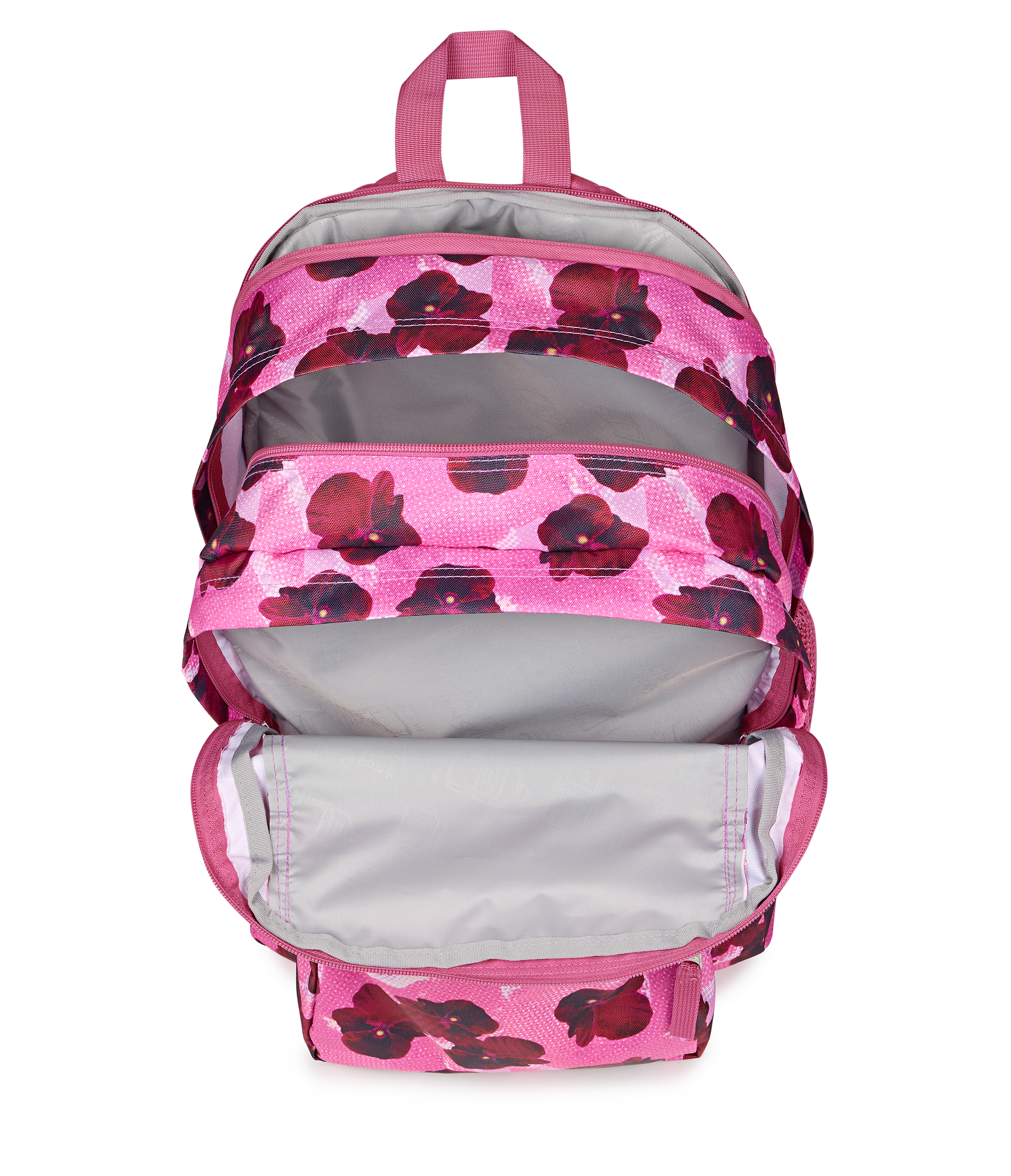 JanSport Big Student Backpack 34L in Pop Art Pansies — interior view # color_Pop Art Pansies