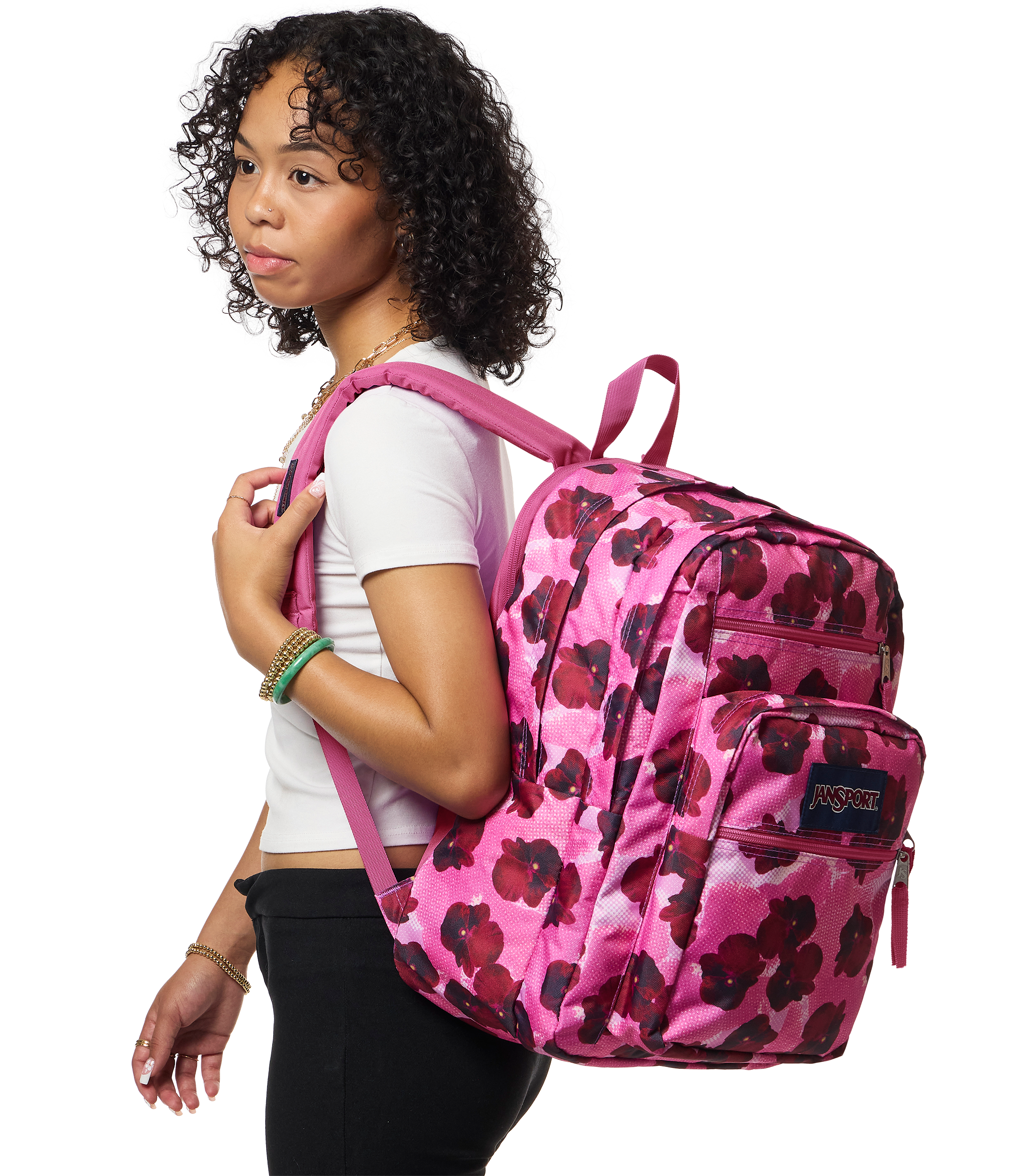 JanSport Big Student Backpack 34L in Pop Art Pansies — lifestyle # color_Pop Art Pansies