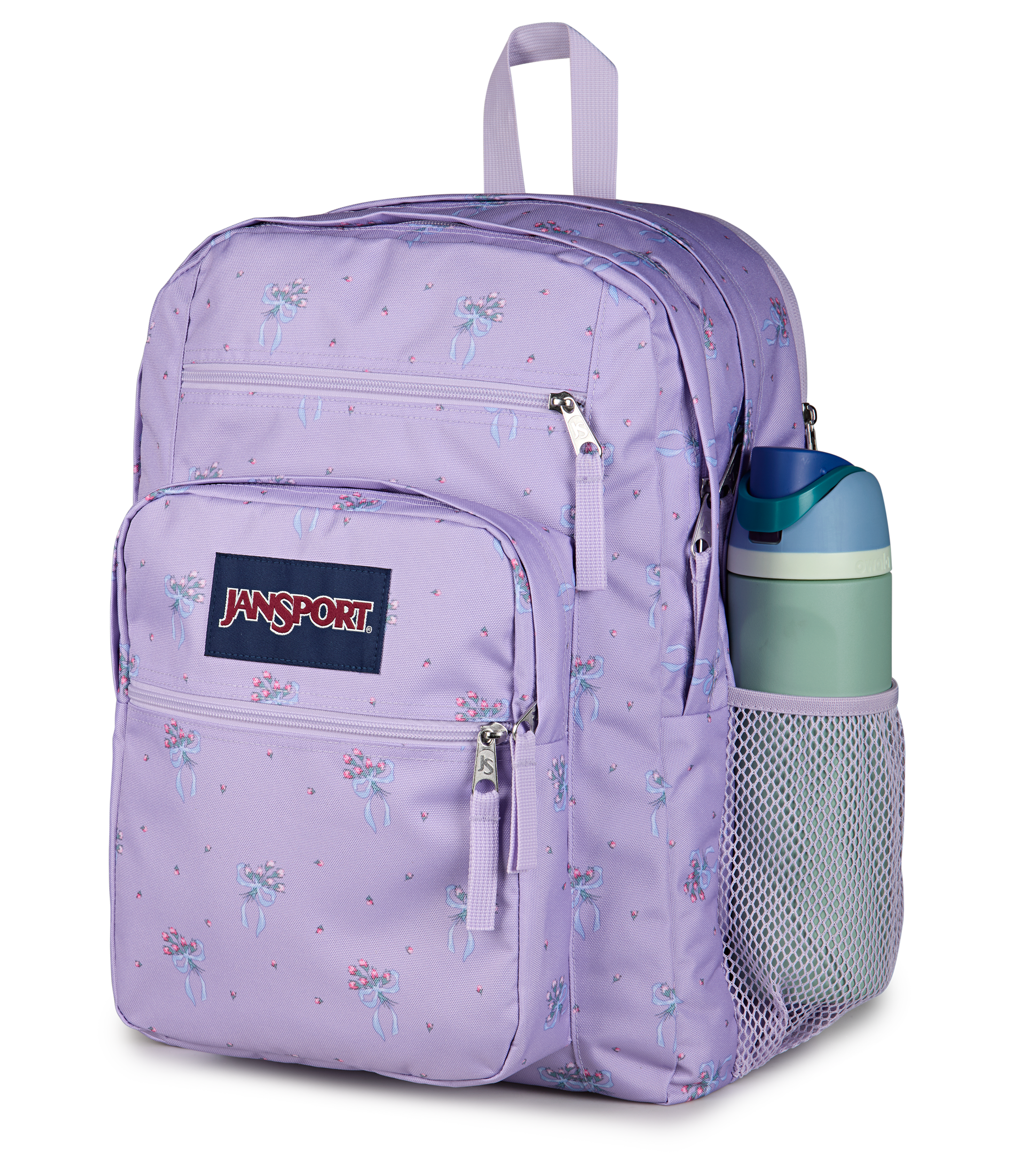 JanSport Big Student Backpack 34L in Pastel Petals Lilac — detail view # color_Pastel Petals Lilac