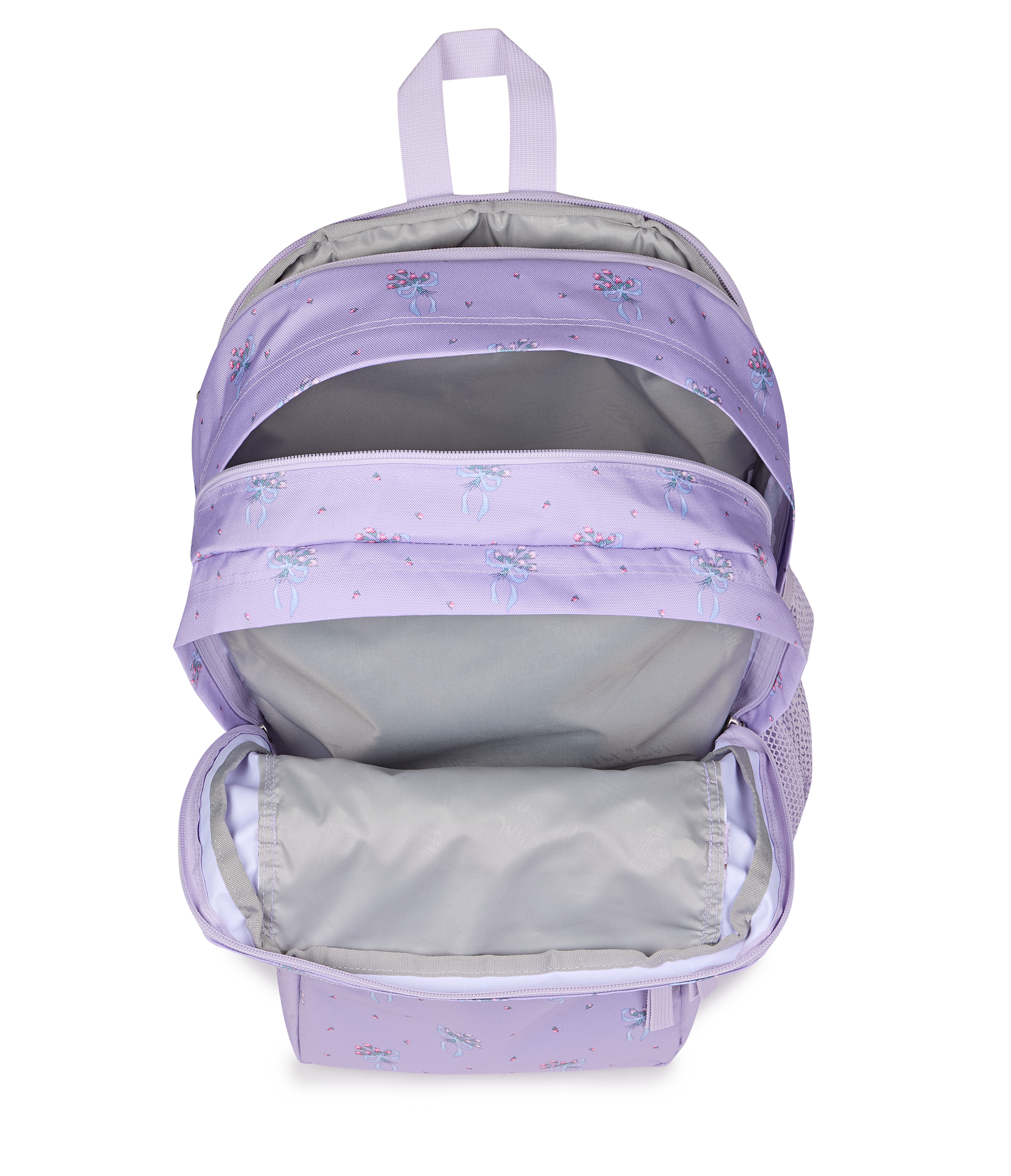 JanSport Big Student Backpack 34L in Pastel Petals Lilac — interior view # color_Pastel Petals Lilac