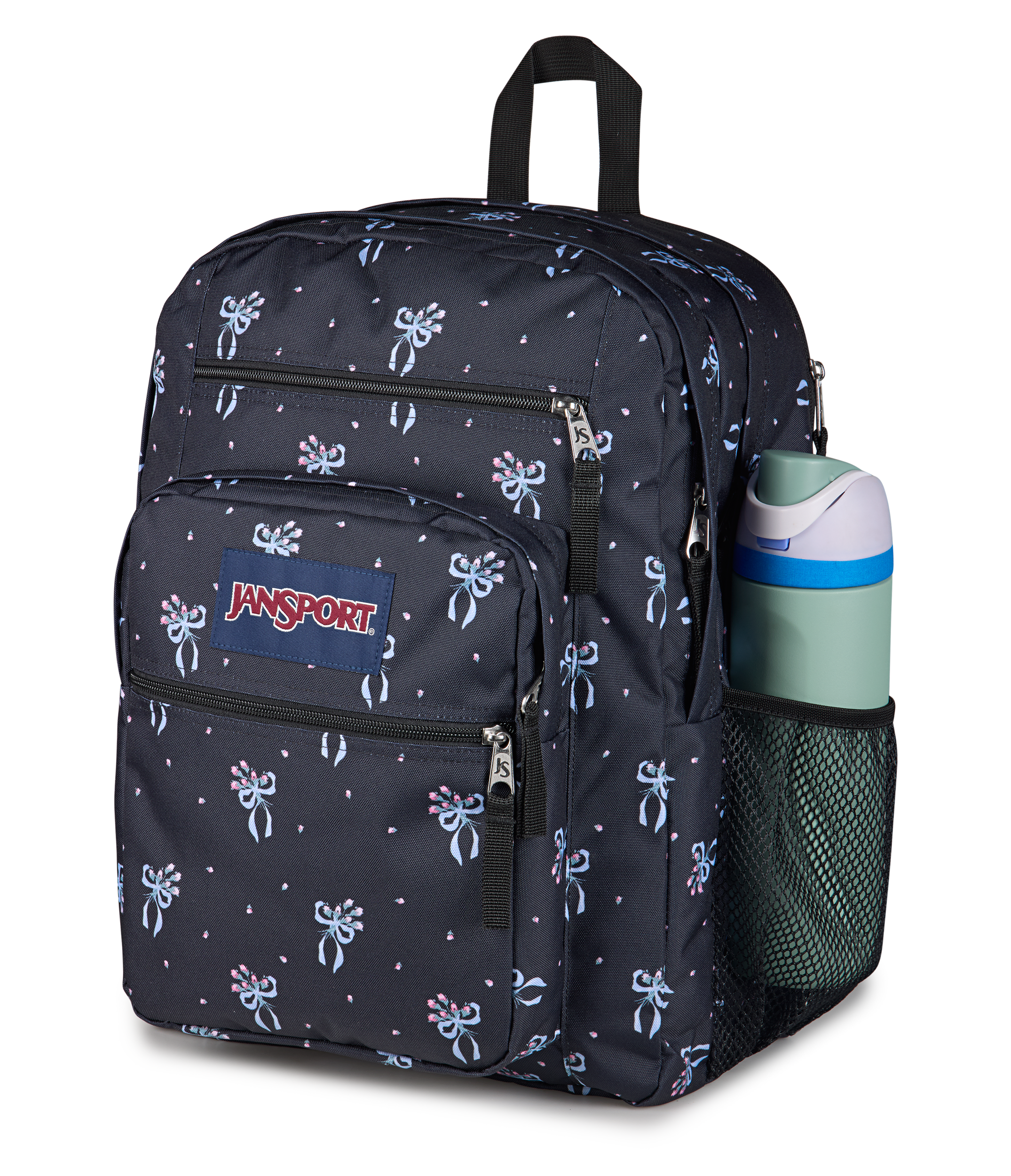 JanSport Big Student Backpack 34L in Pastel Petals Black — detail view # color_Pastel Petals Black