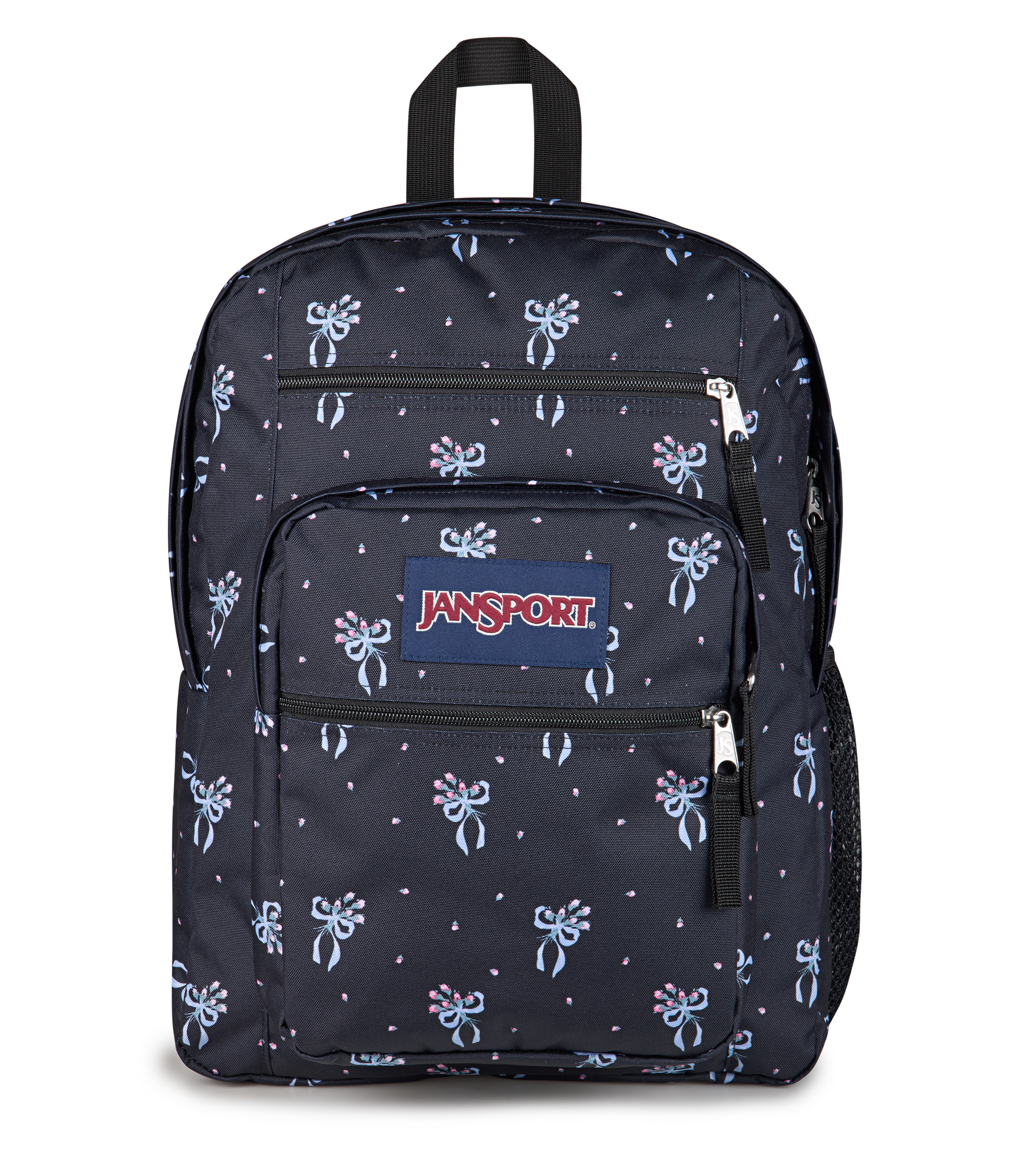 JanSport Big Student Backpack 34L in Pastel Petals Black — front view # color_Pastel Petals Black