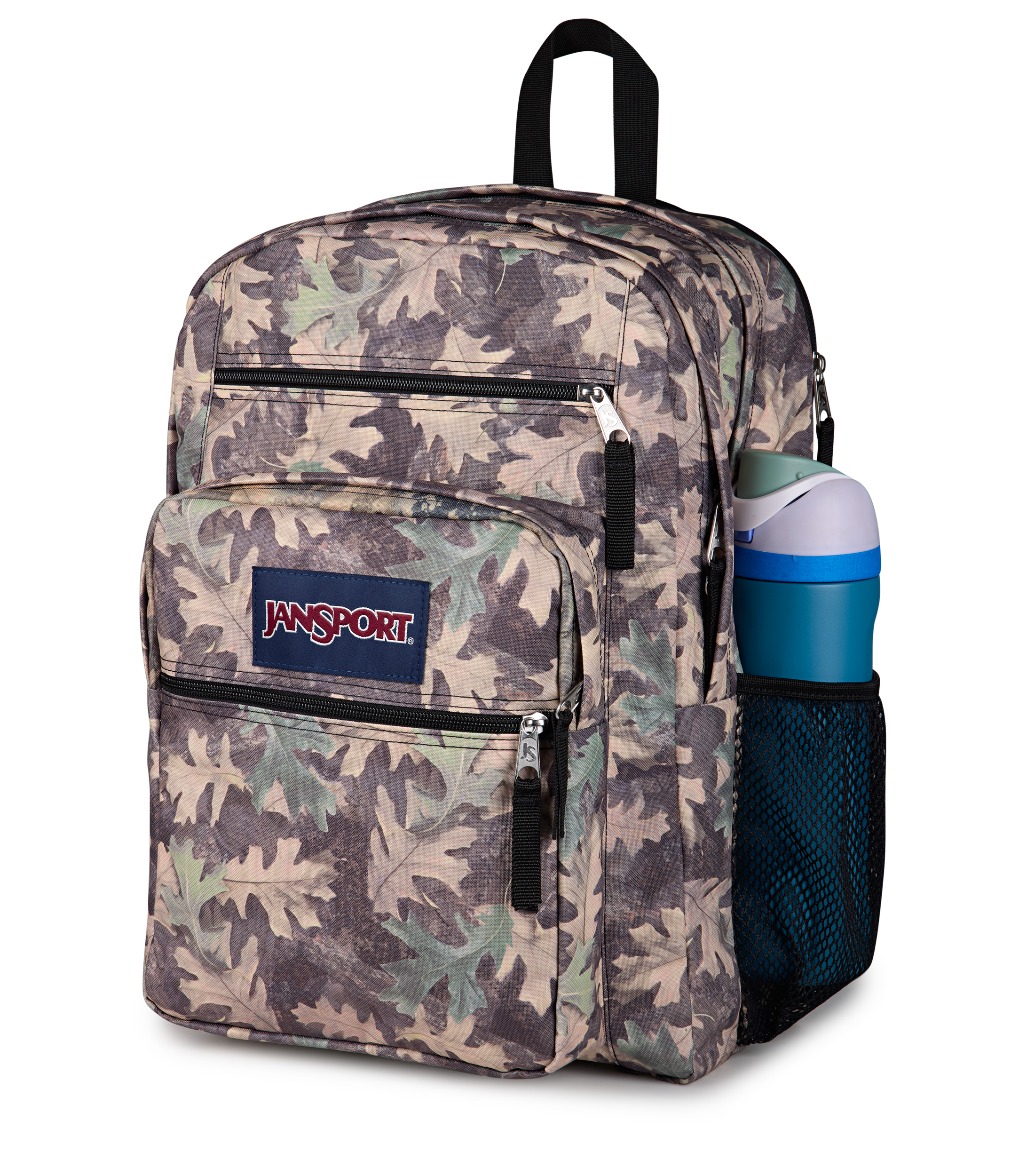 JanSport Big Student Backpack 34L in Woodland Camo — detail view # color_Woodland Camo
