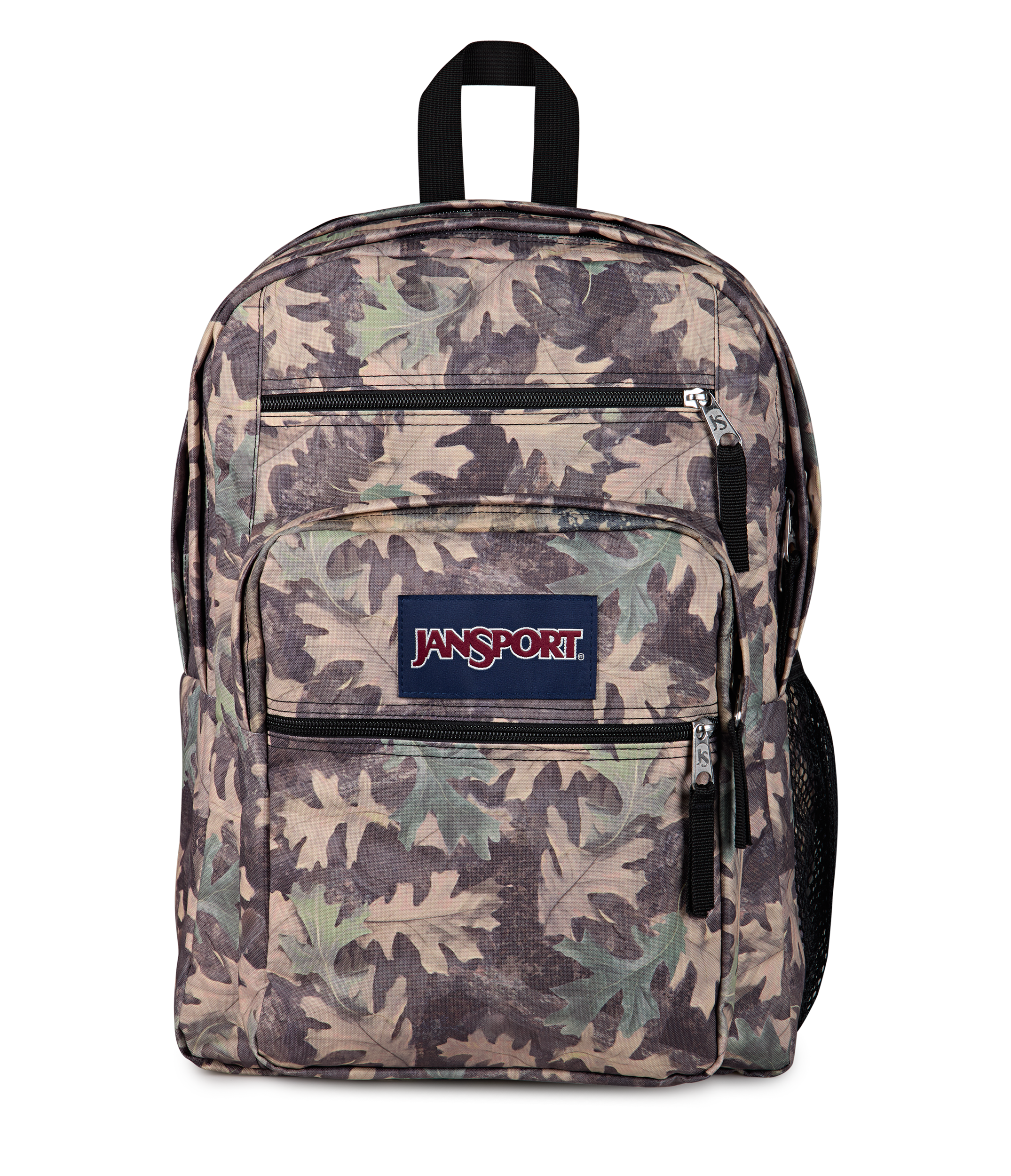 JanSport Big Student Backpack 34L in Woodland Camo — front view # color_Woodland Camo
