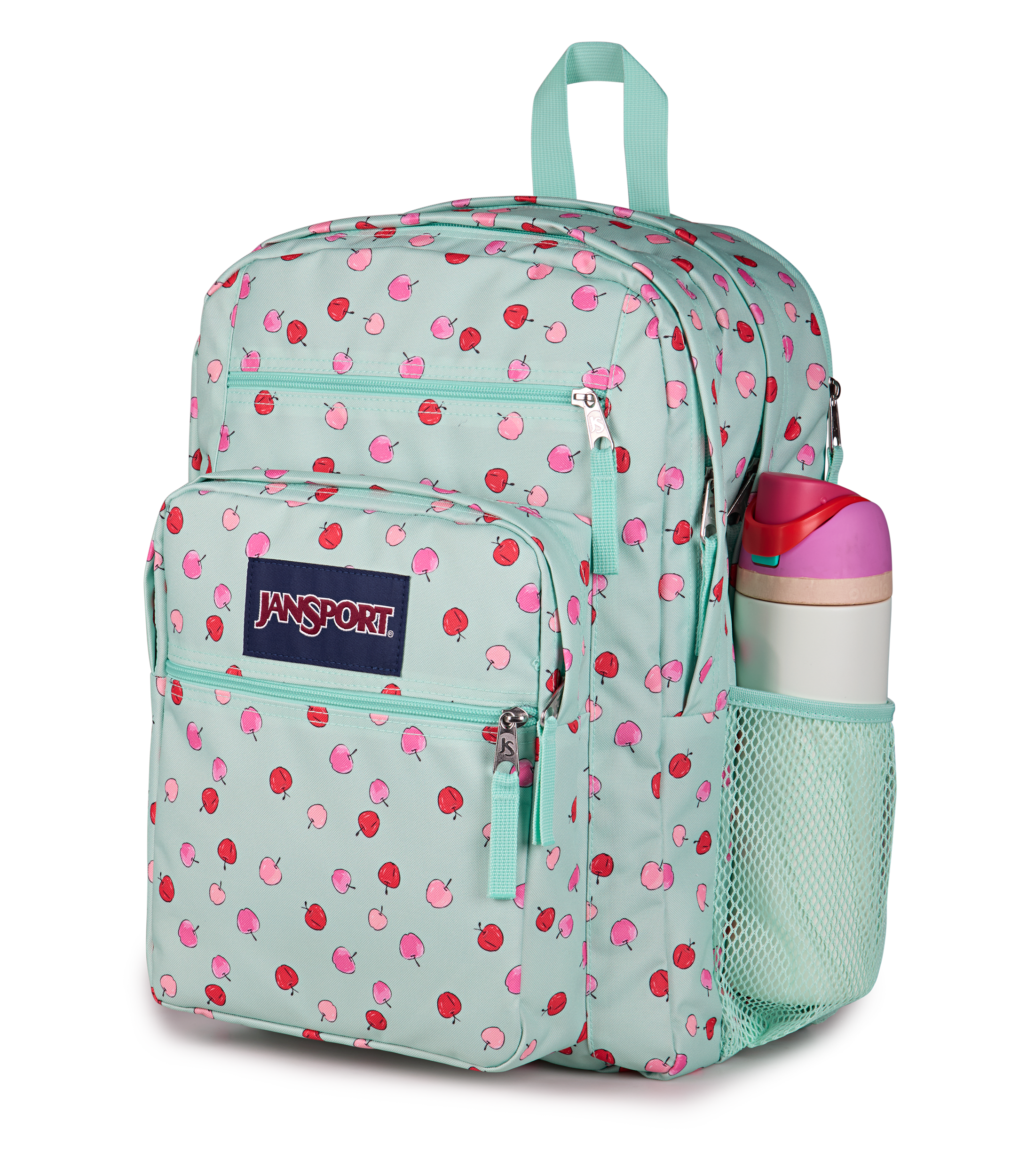 JanSport Big Student Backpack 34L in Apple Orchard Magic Mint — detail view # color_Apple Orchard Magic Mint