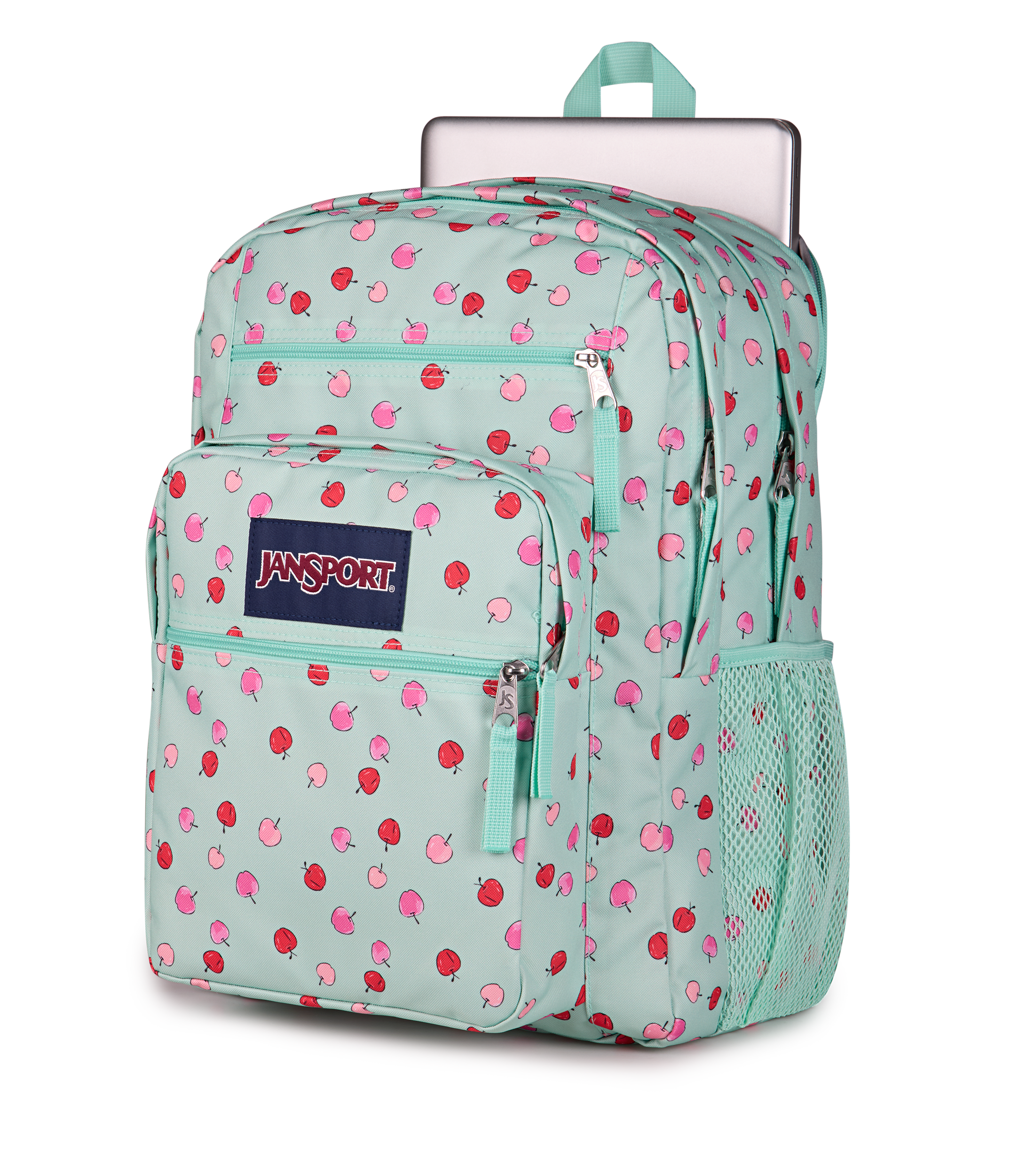 JanSport Big Student Backpack 34L in Apple Orchard Magic Mint — detail view 2 # color_Apple Orchard Magic Mint