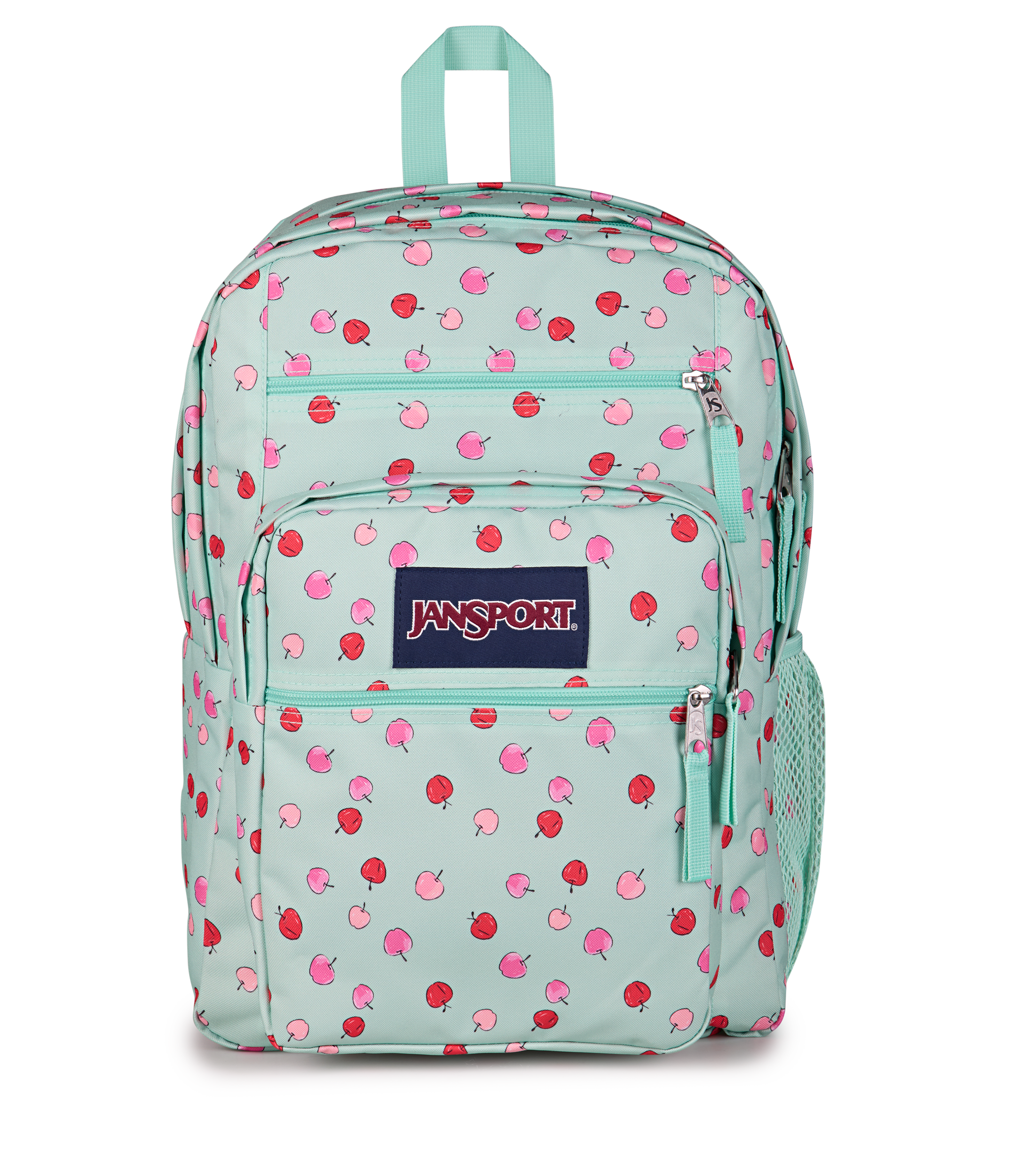 JanSport Big Student Backpack 34L in Apple Orchard Magic Mint — front view # color_Apple Orchard Magic Mint