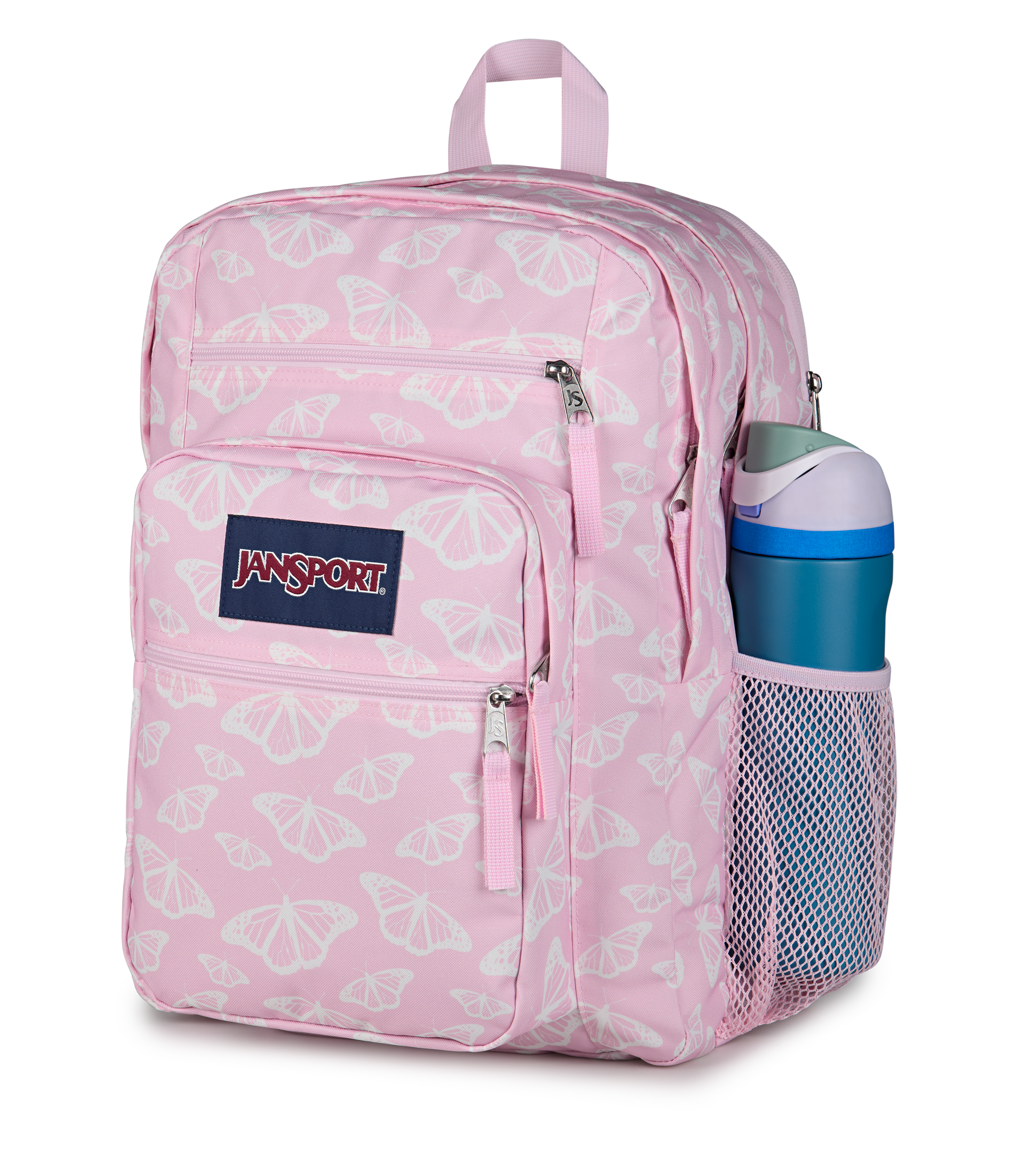 JanSport Big Student Backpack 34L in Flutter By Pink — detail view # color_Flutter By Pink