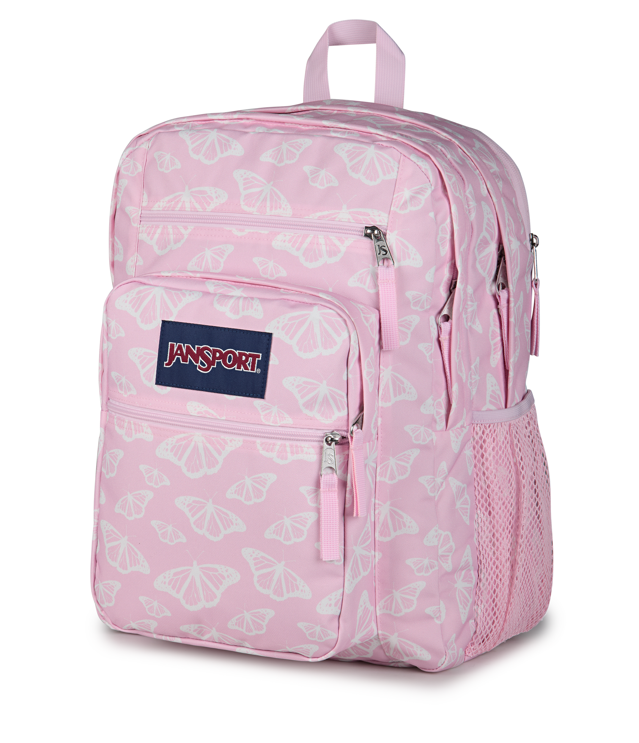 JanSport Big Student Backpack 34L in Flutter By Pink — angle view 2 # color_Flutter By Pink