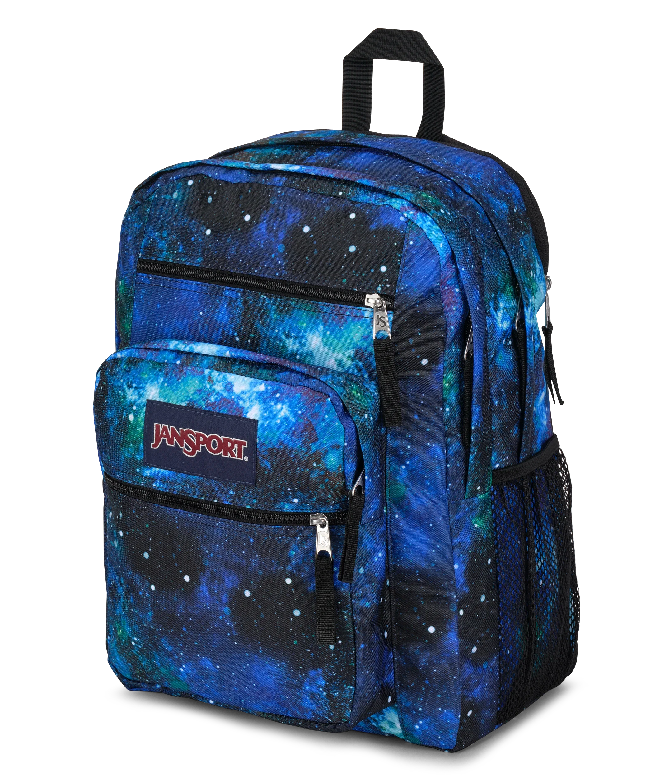 JanSport Big Student Backpack 34L in Cyberspace Galaxy — angle view 2 # color_Cyberspace Galaxy