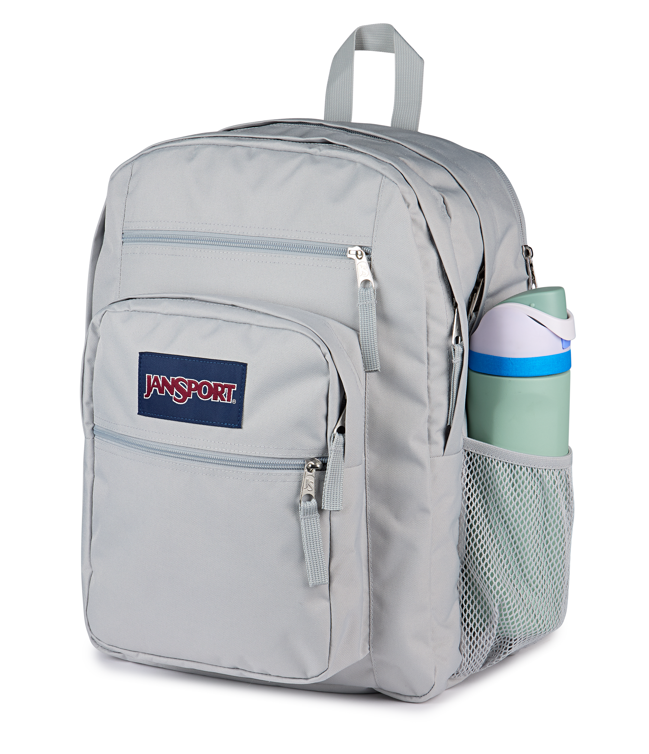 JanSport Big Student Backpack 34L in Grounded Grey — detail view # color_Grounded Grey