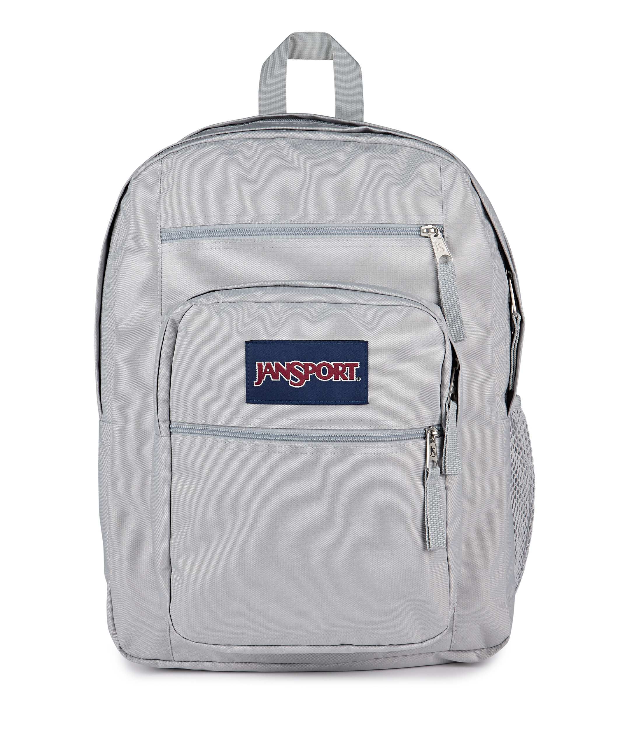 JanSport Big Student Backpack 34L in Grounded Grey — front view # color_Grounded Grey