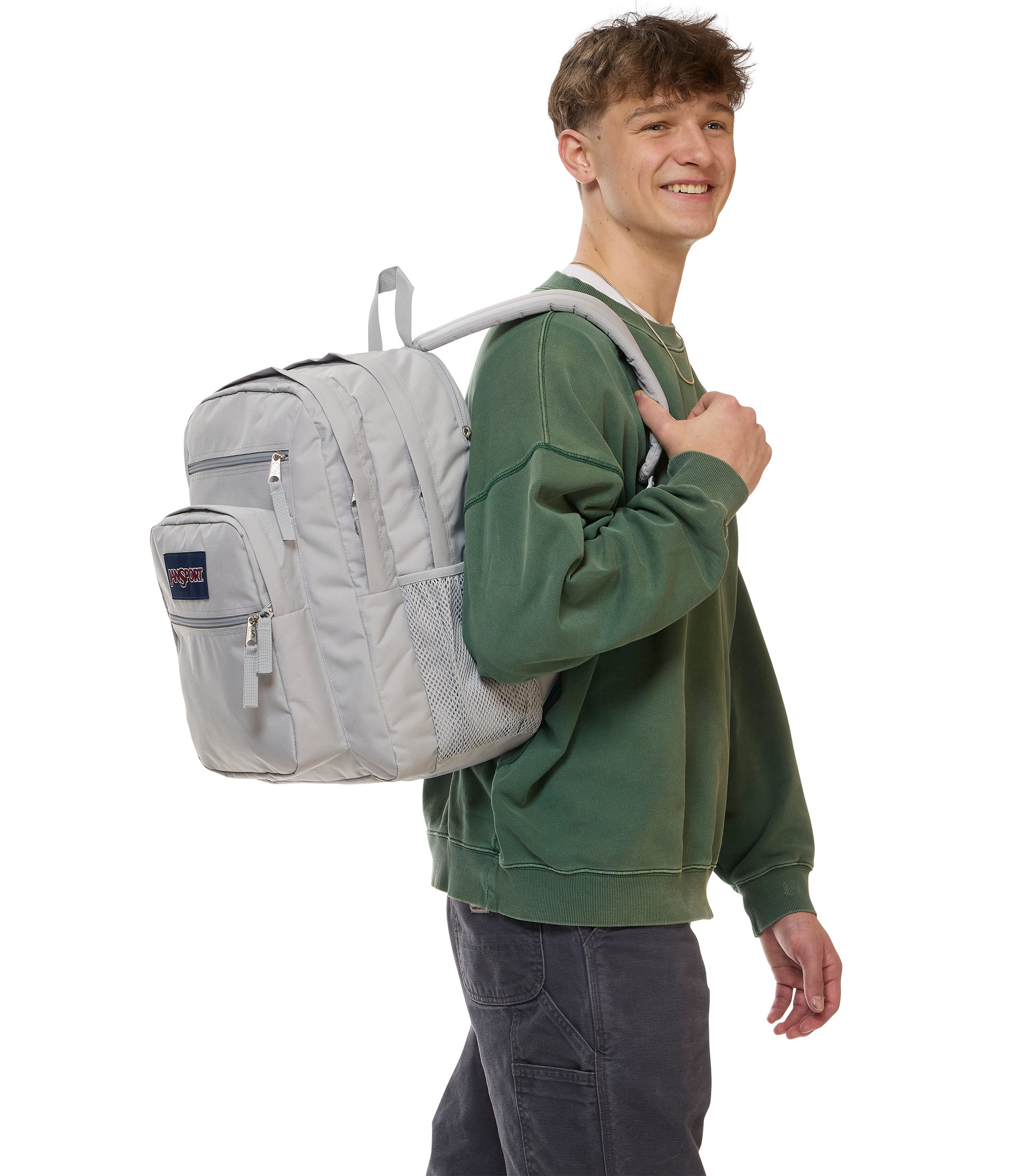 JanSport Big Student Backpack 34L in Grounded Grey — lifestyle # color_Grounded Grey