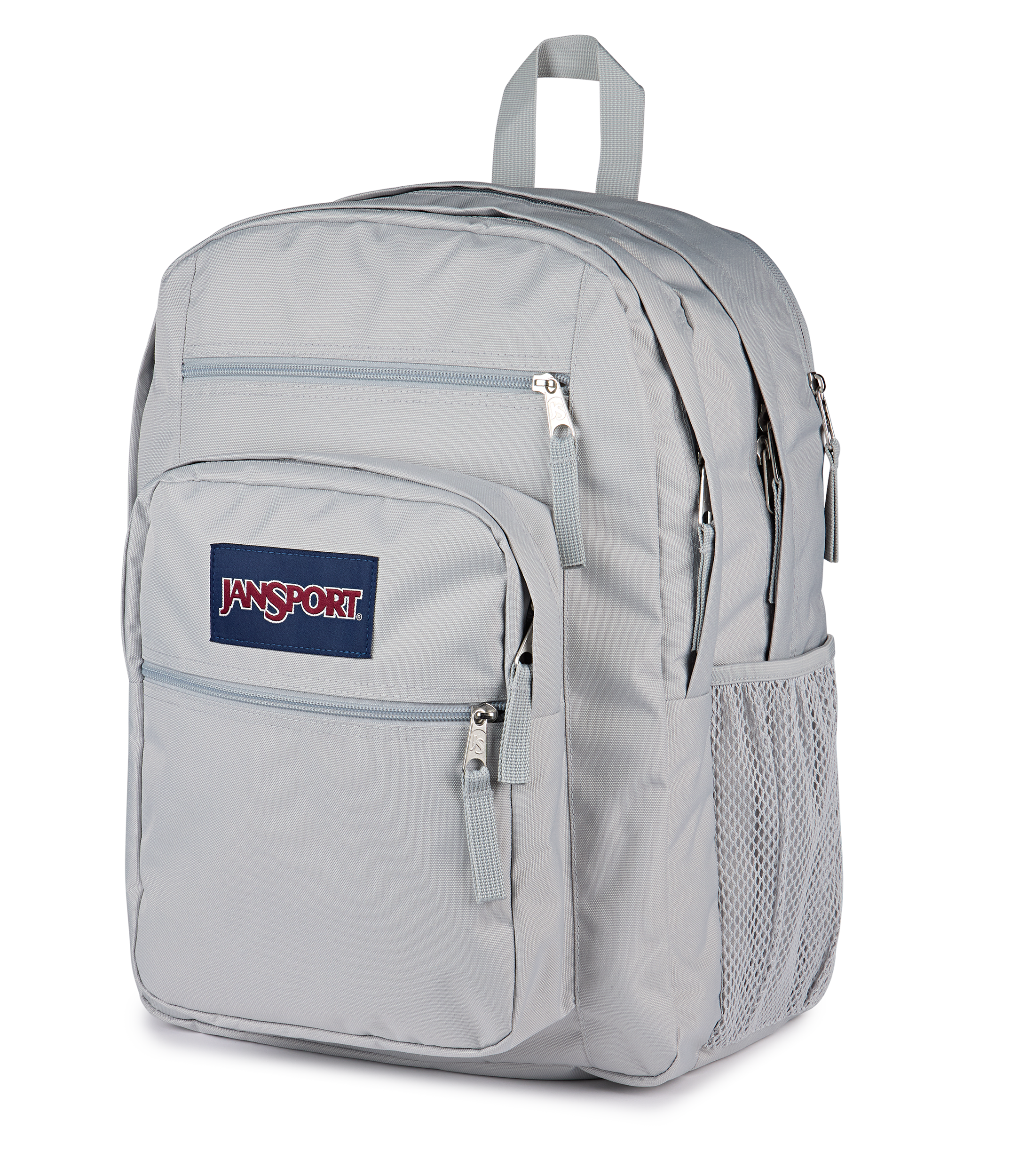 JanSport Big Student Backpack 34L in Grounded Grey — angle view 2 # color_Grounded Grey