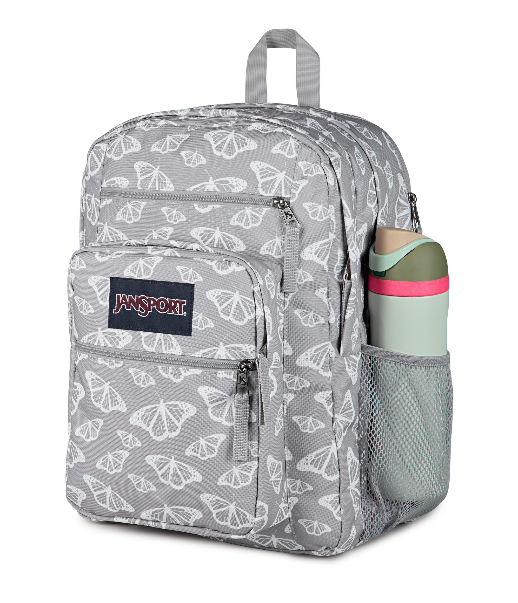 JanSport Big Student Backpack 34L in Flutter By Grey — detail view # color_Flutter By Grey