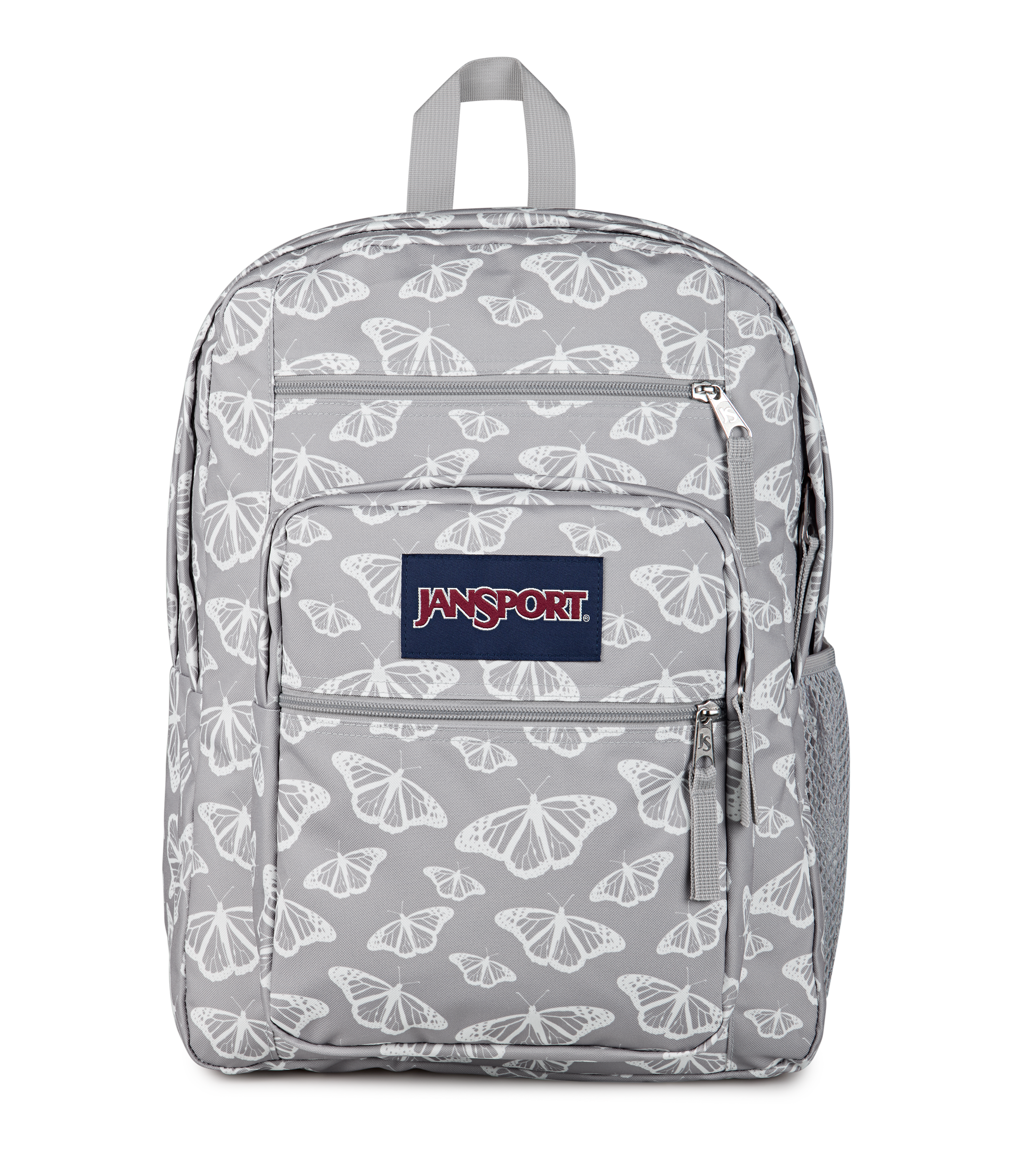 JanSport Big Student Backpack 34L in Flutter By Grey — front view # color_Flutter By Grey