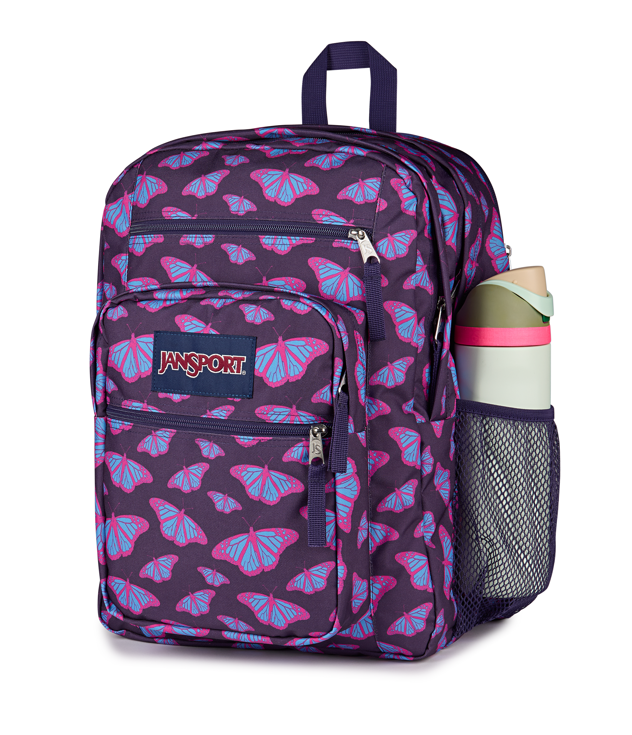 JanSport Big Student Backpack 34L in Flutter By Purple — detail view # color_Flutter By Purple