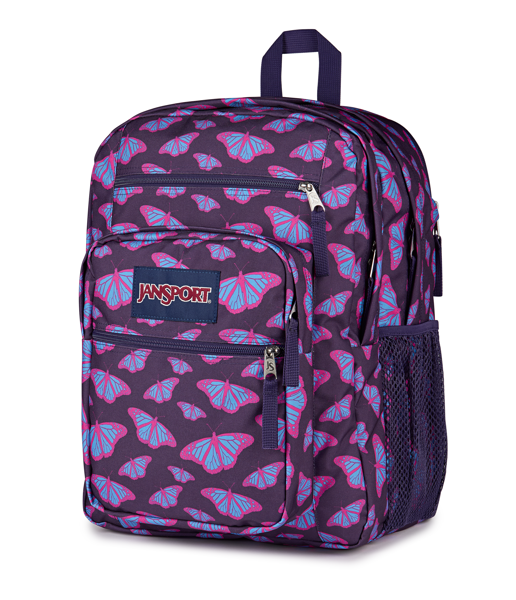 JanSport Big Student Backpack 34L in Flutter By Purple — angle view 2 # color_Flutter By Purple