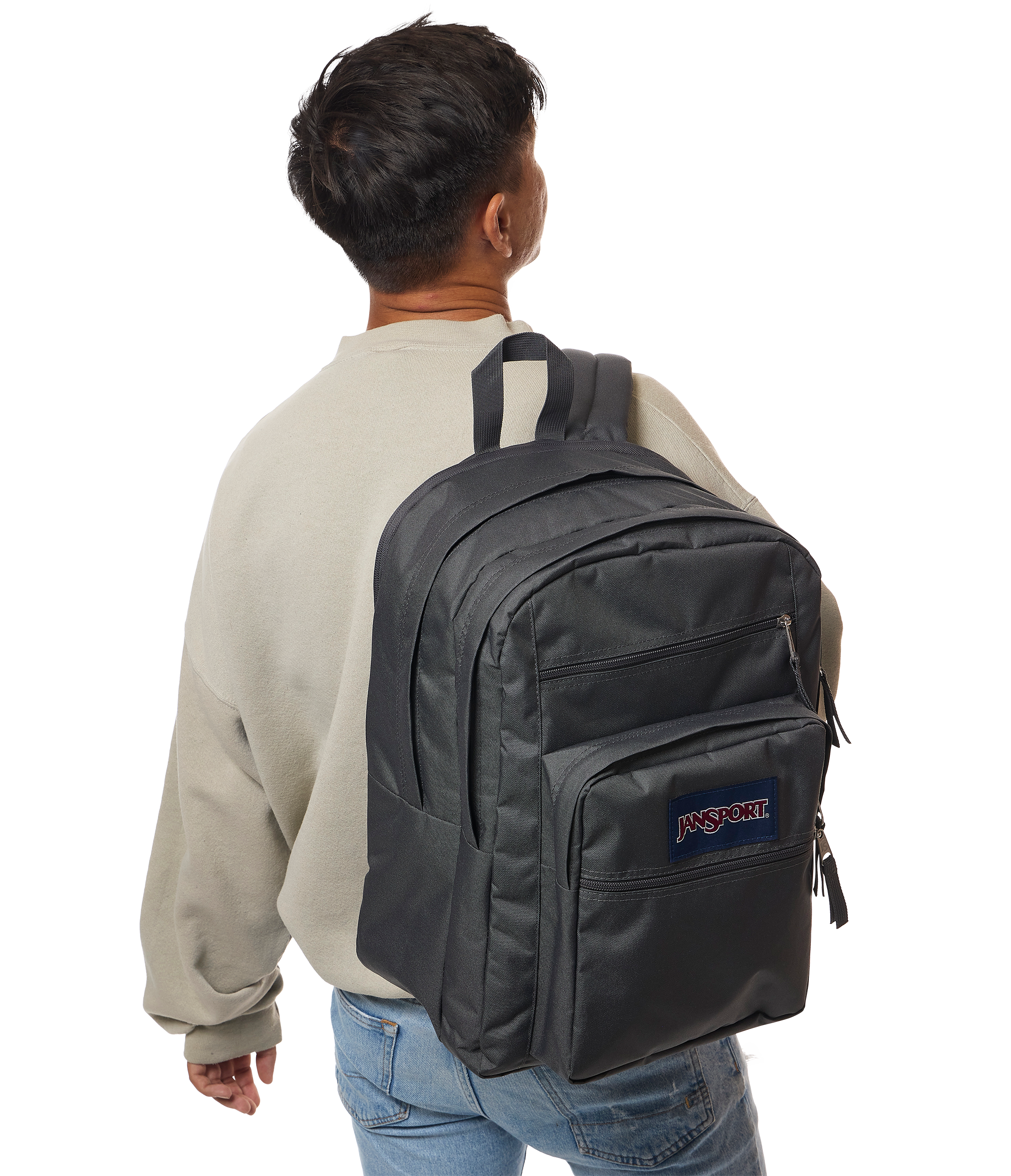 JanSport Big Student Backpack 34L in Smokey Grit — lifestyle # color_Smokey Grit
