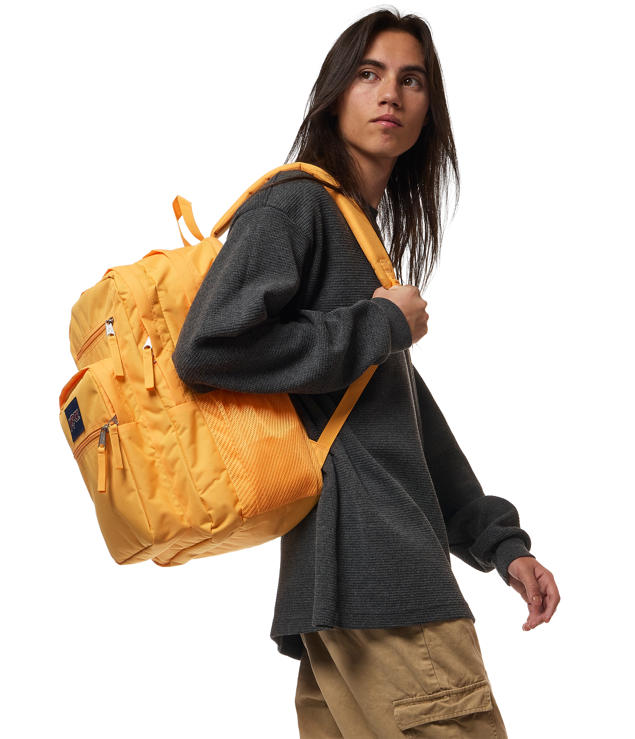 JanSport Big Student Backpack 34L in Orange Soda — lifestyle # color_Orange Soda
