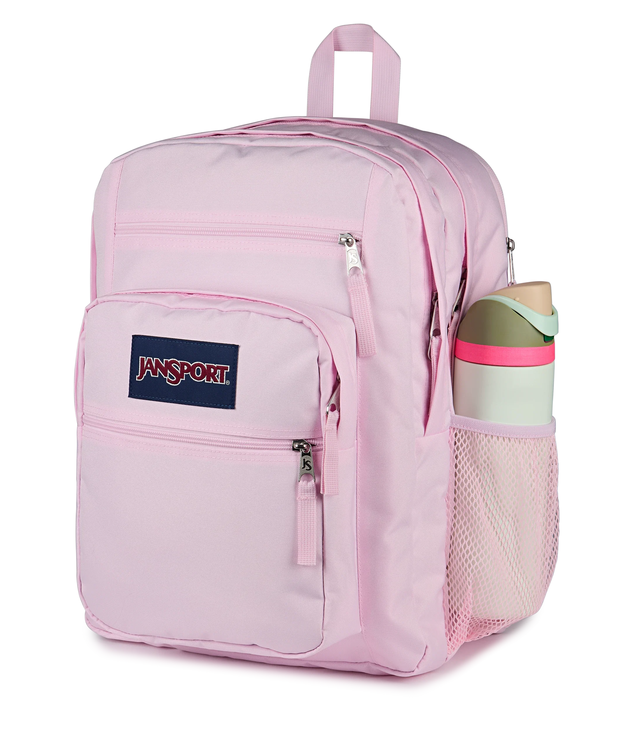 JanSport Big Student Backpack 34L in Pink Ice — detail view # color_Pink Ice