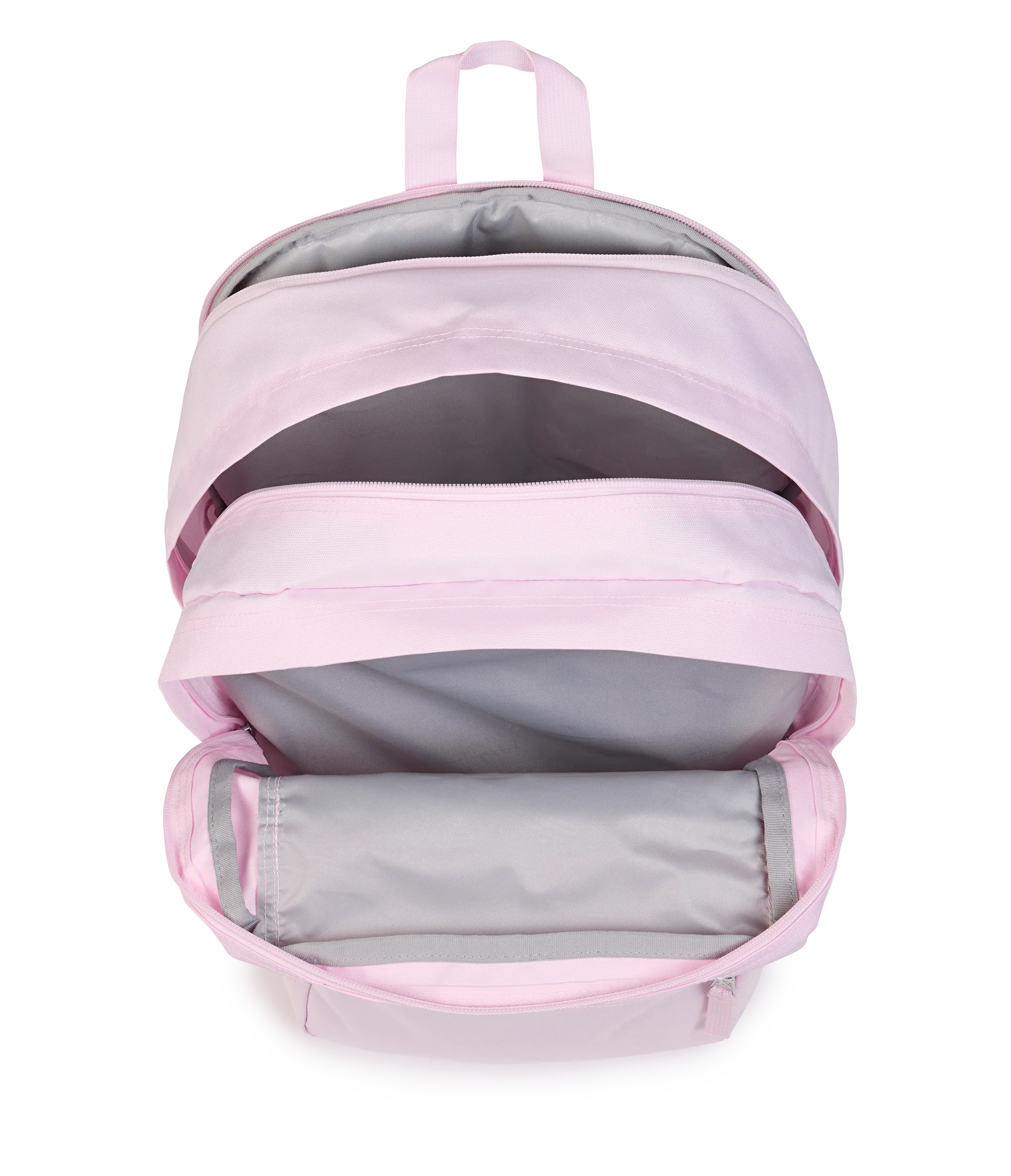 JanSport Big Student Backpack 34L in Pink Ice — interior view # color_Pink Ice
